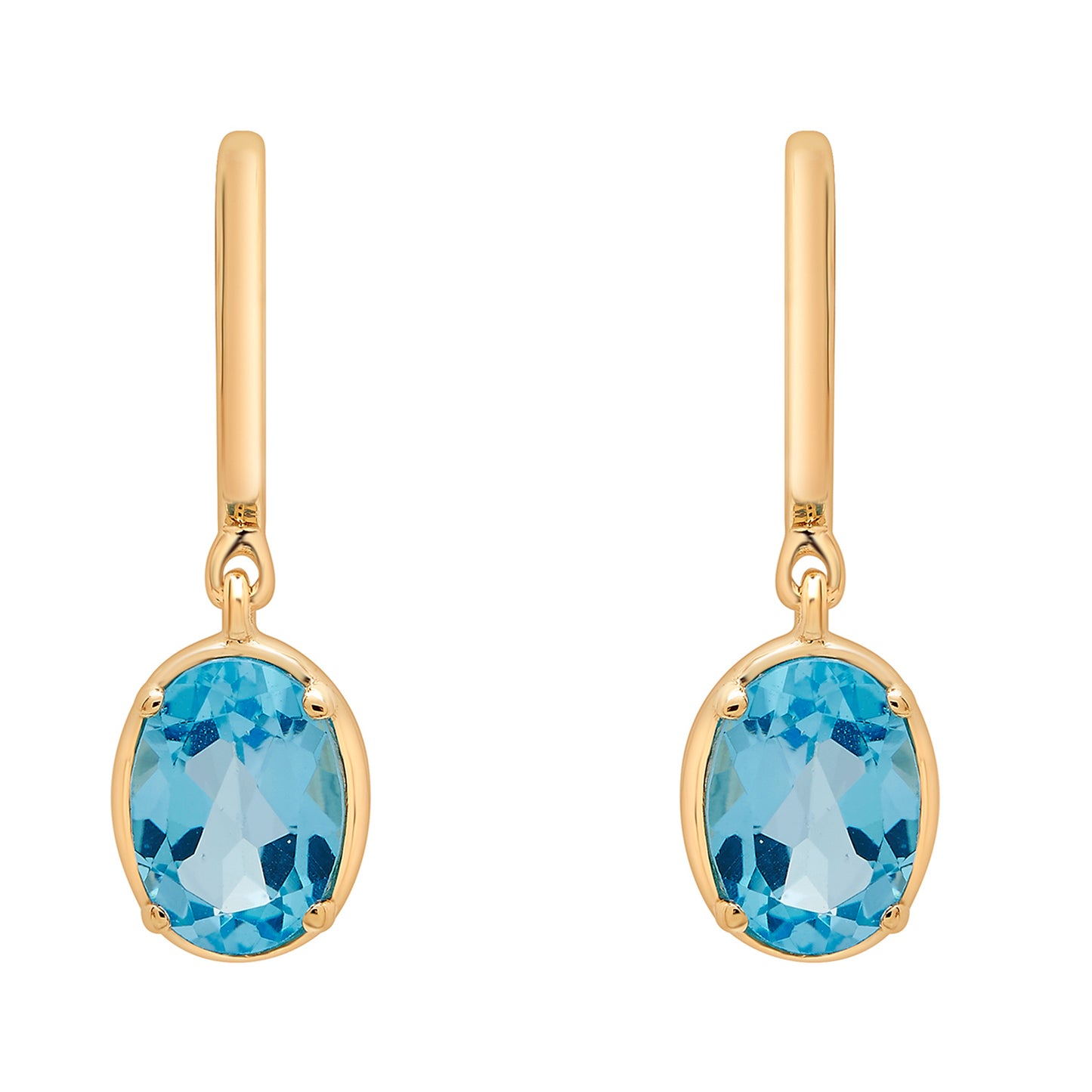 Blue Topaz Oval Dangle Earrings with Gold 