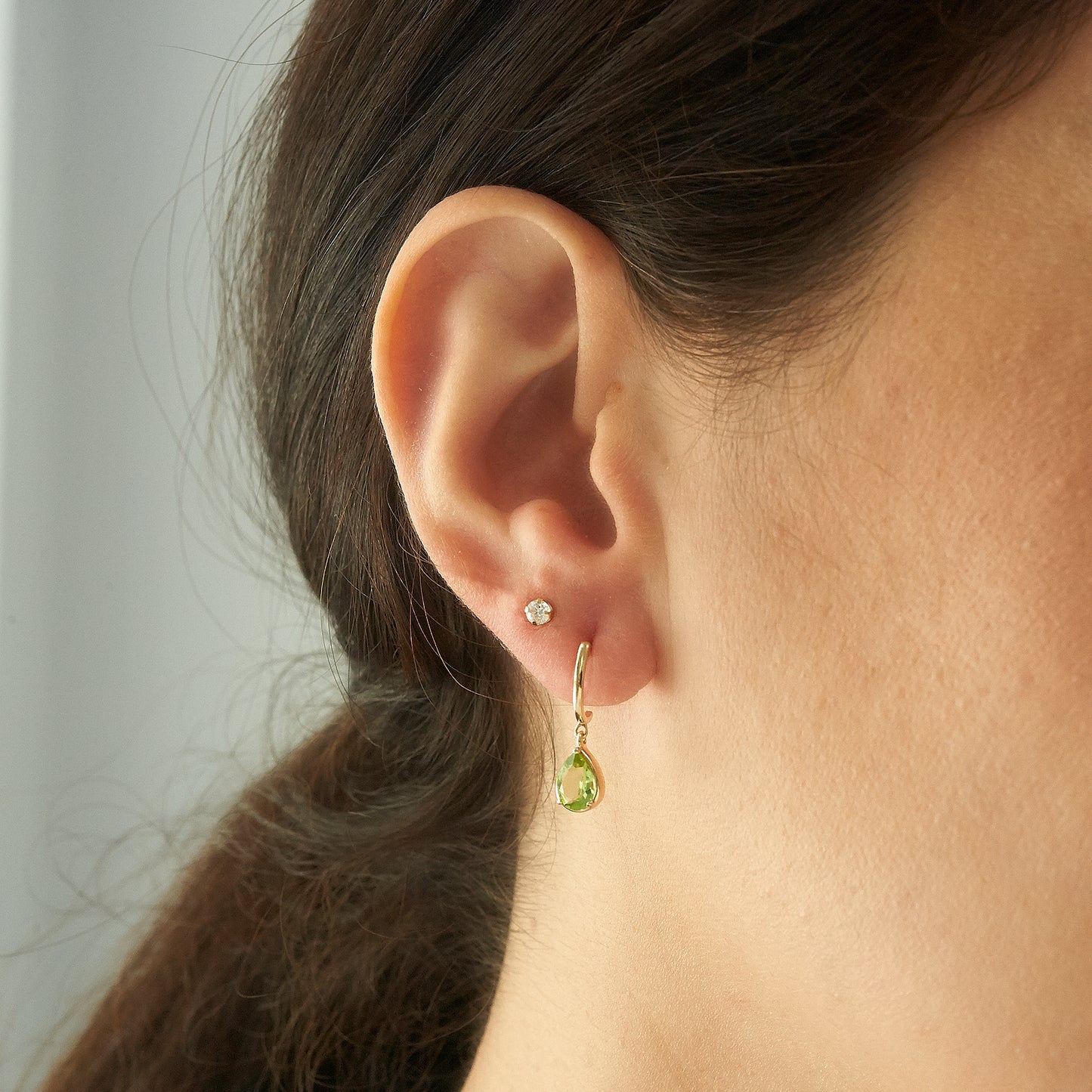 Peridot Pear Dangle Earrings with Chain