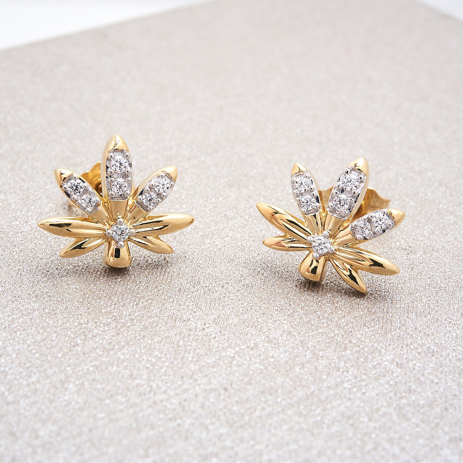 Mary Jane Diamond Leaf Stud Earrings In Gold Pair