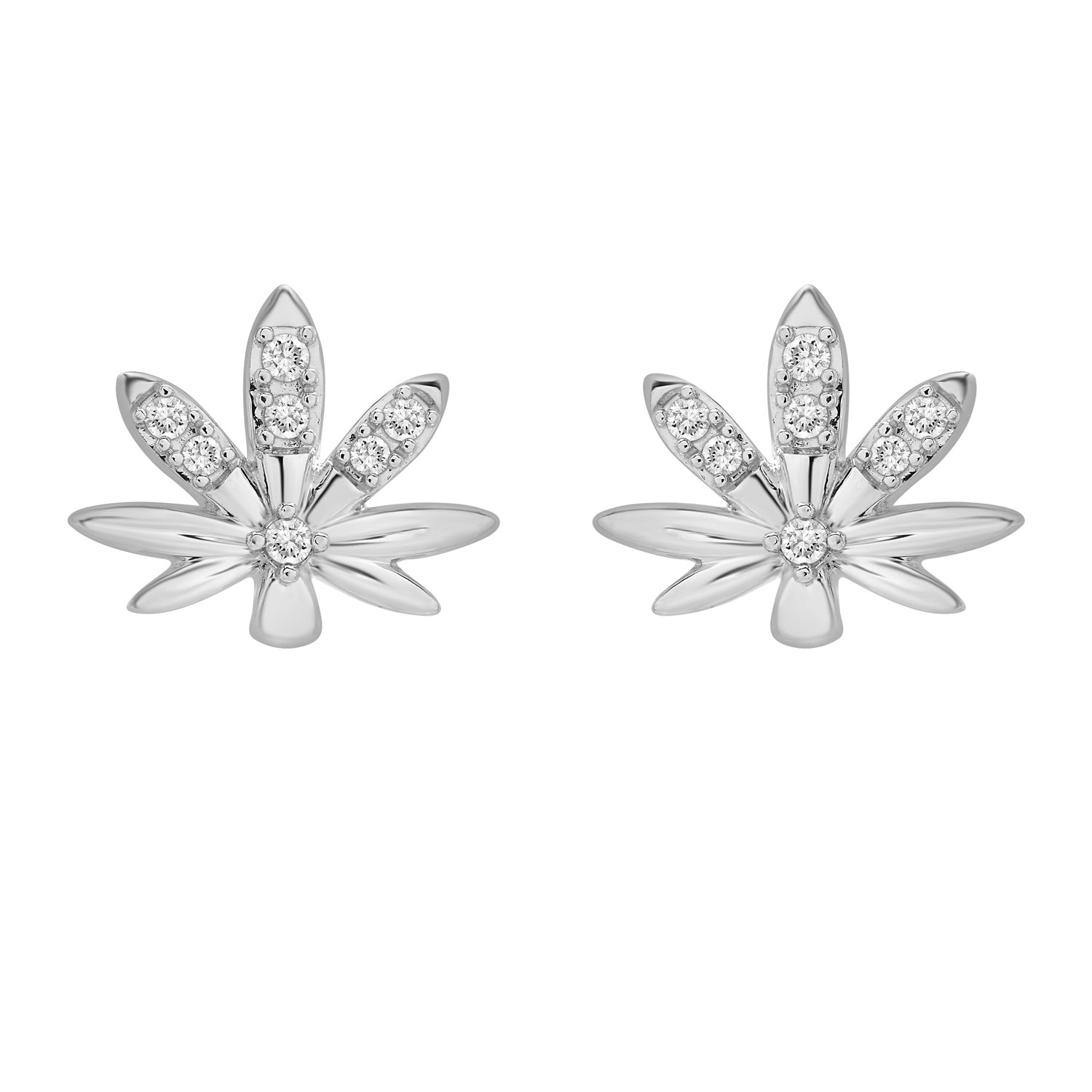 Mary Jane Diamond Leaf Stud Earrings In Silver Pair