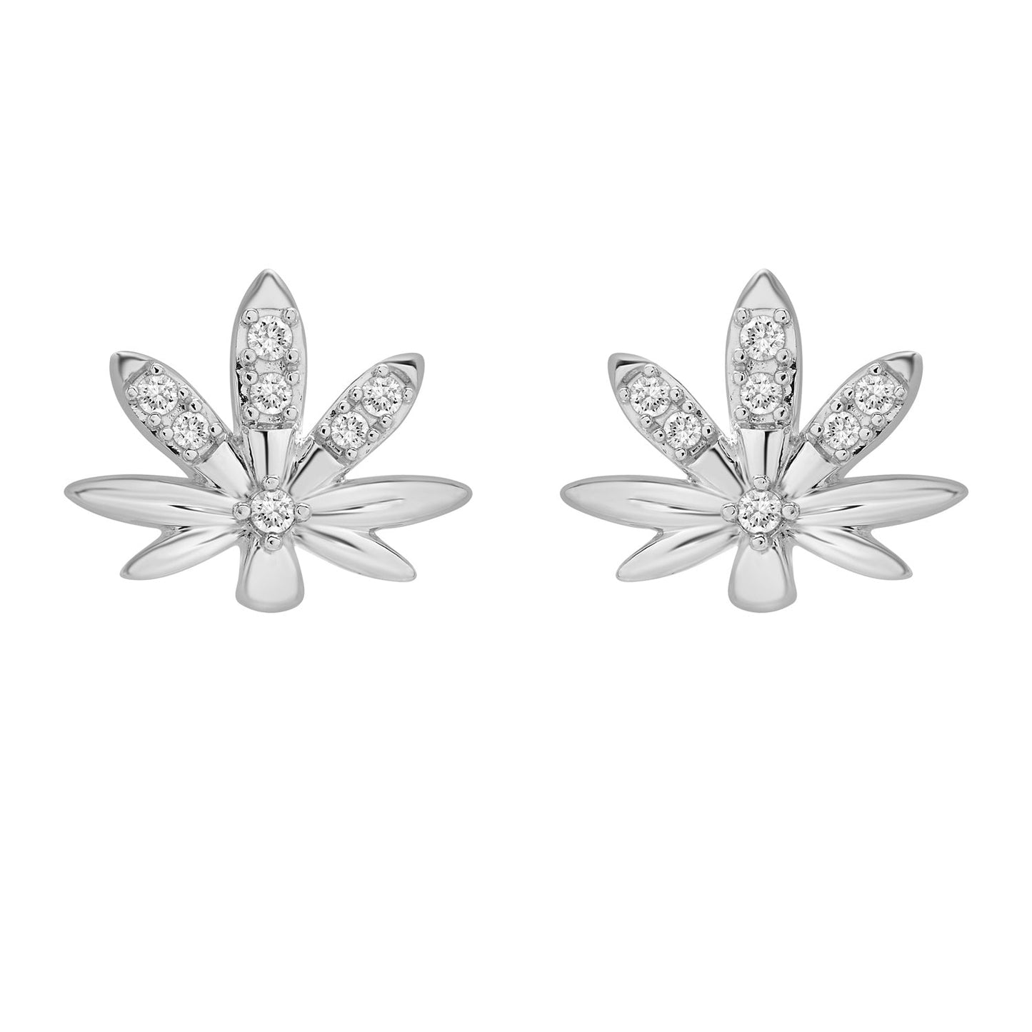 Mary Jane Diamond Leaf Stud Earrings In Silver Pair