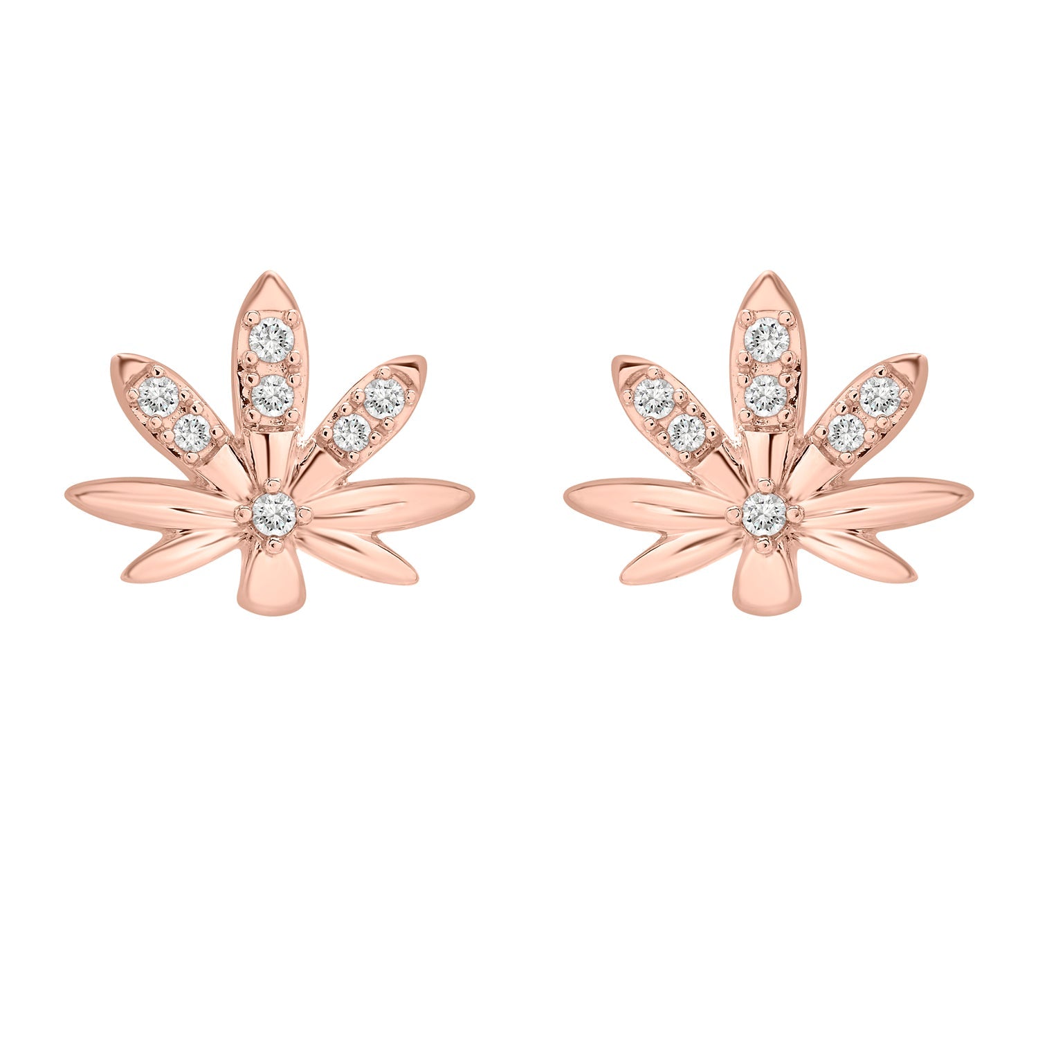 Mary Jane Diamond Leaf Stud Earrings In Rose Gold Pair