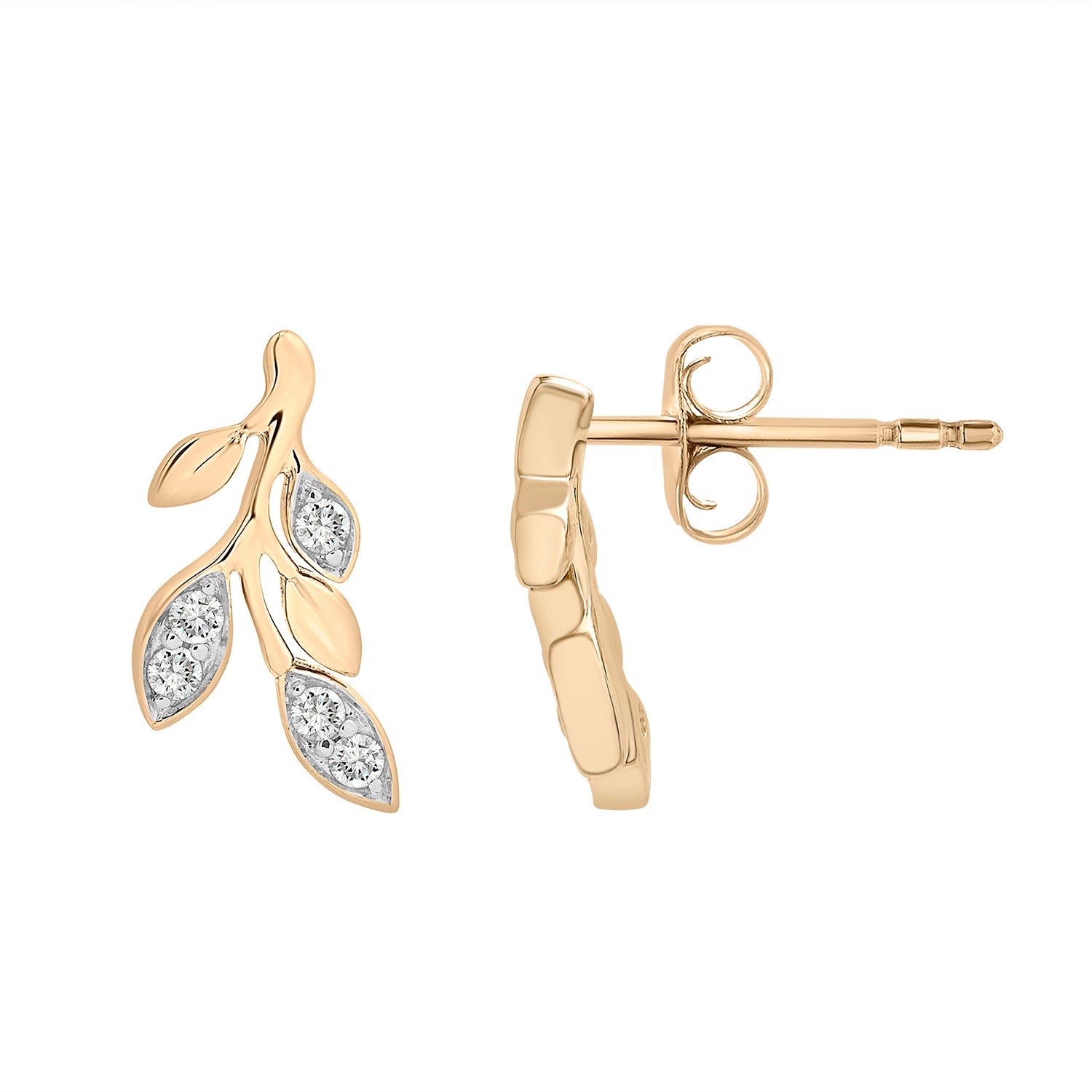 Desi Diamond Leaf Stud Earrings In Gold With Left View