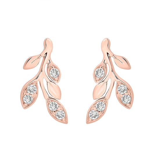 Image for Desi Diamond Leaf Stud Earrings In Rose Gold From Front View