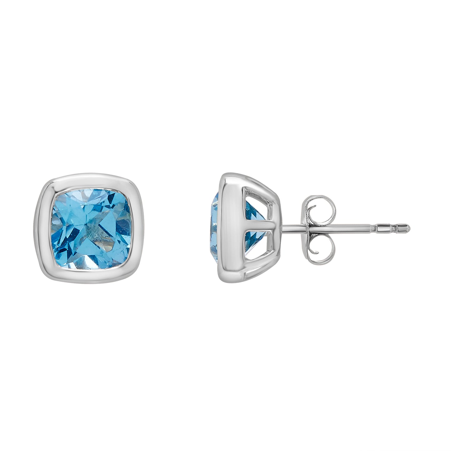Blue Topaz Cushion Stud Earrings with side view