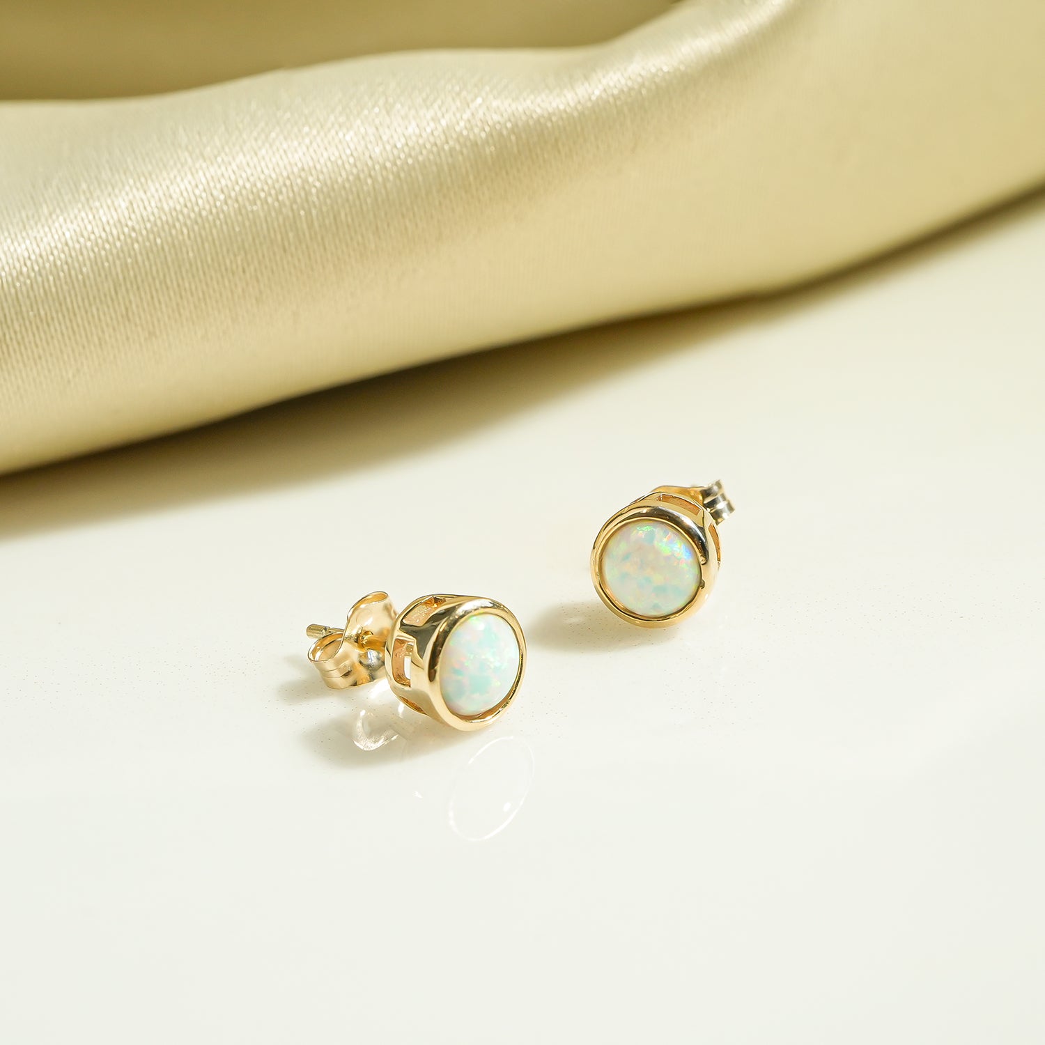 Opal Stud Earrings Golden with Pearl