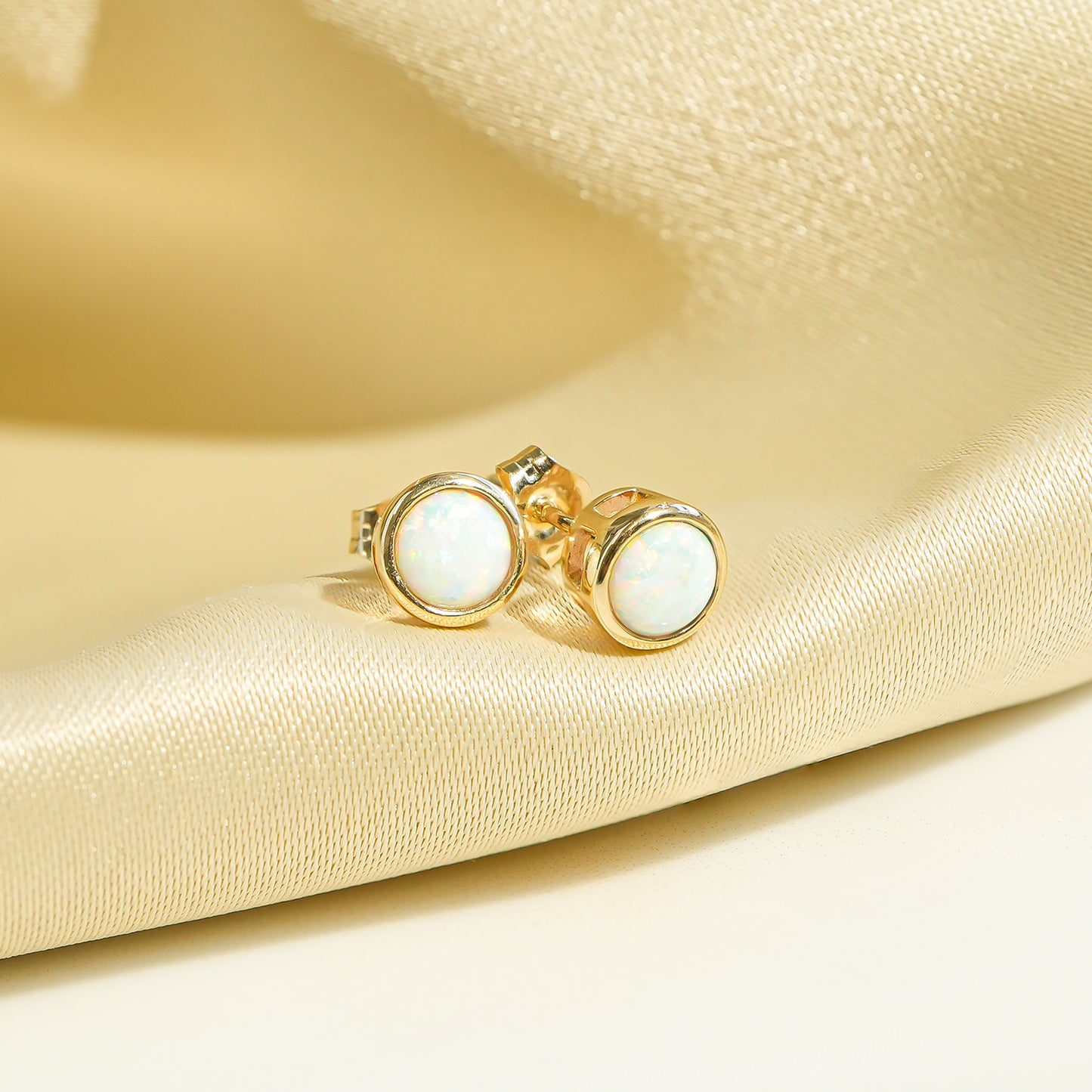 Opal Stud Earrings Golden