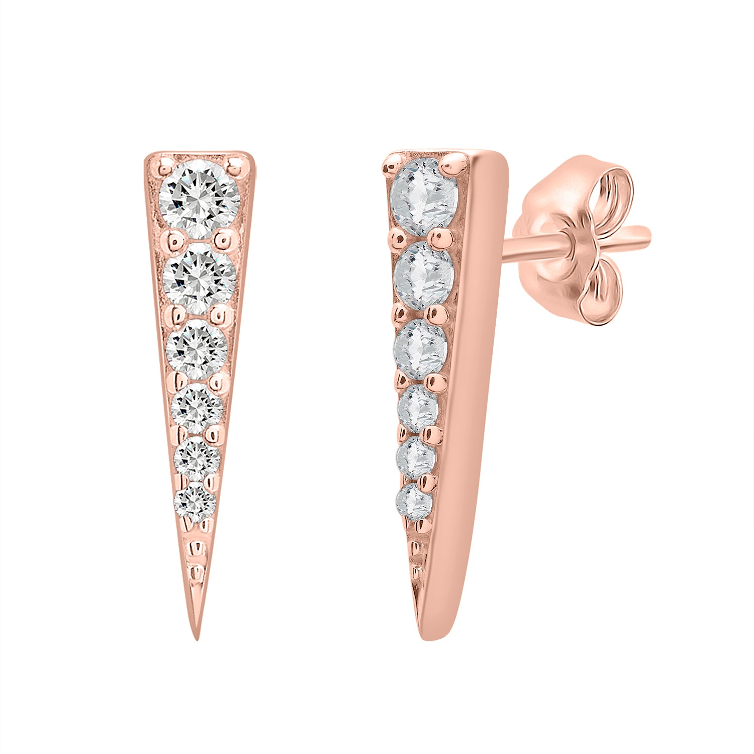 Demi Diamond Spear Stud Earrings In Rose Gold From Front View