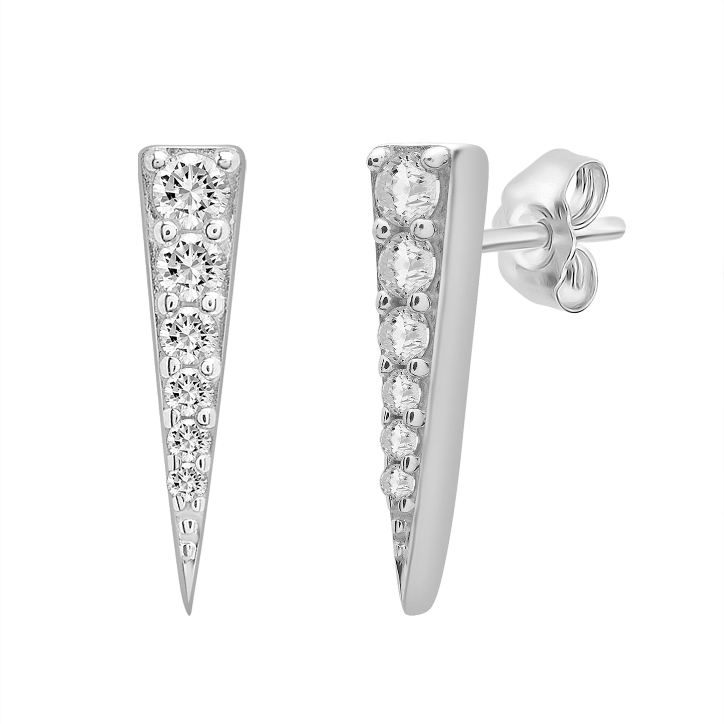 Demi Diamond Spear Stud Earrings In Silver From Side View