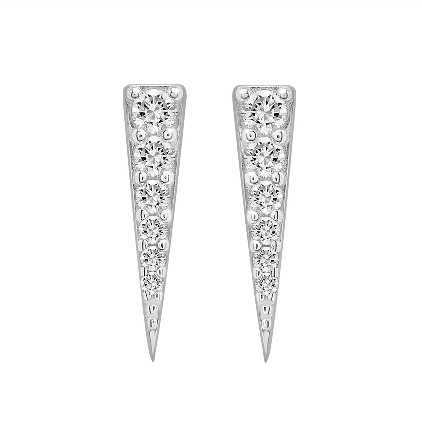 Demi Diamond Spear Stud Earrings In Silver Front View