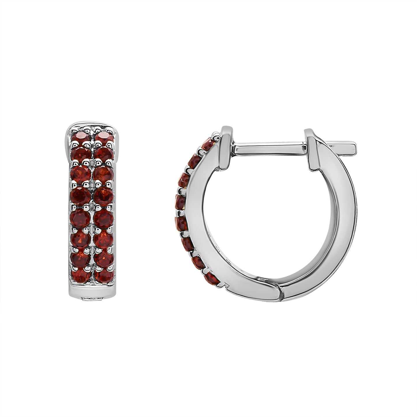 Eris Double Row Hinge Huggie Earrings In Silver Coated Ruby