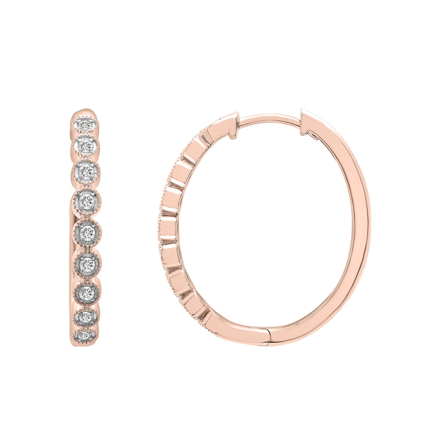 Elise Diamond Dot Hoop Earrings In Rose Gold with Different View