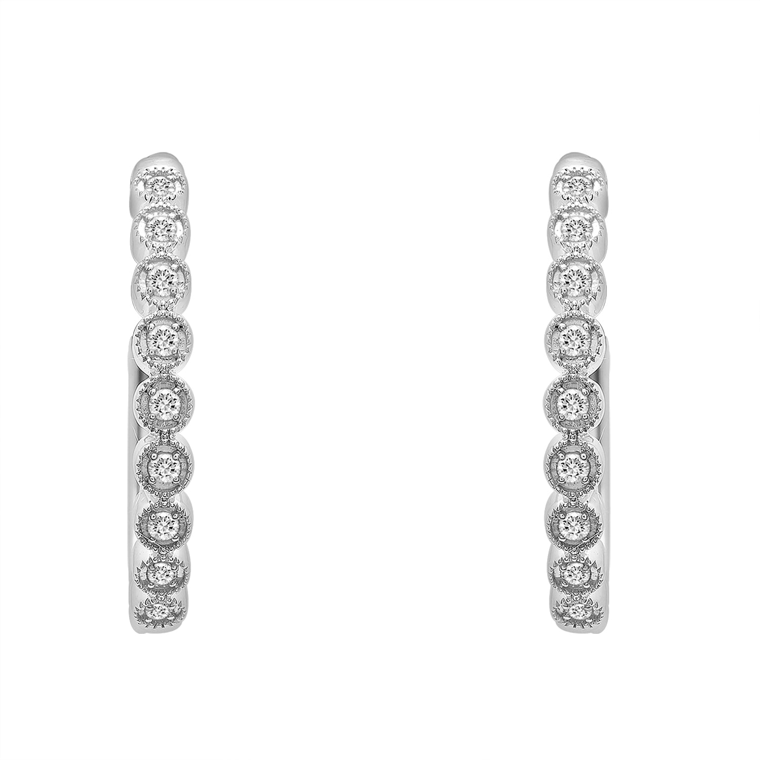 Elise Diamond Dot Hoop Earrings In Silver with Front View