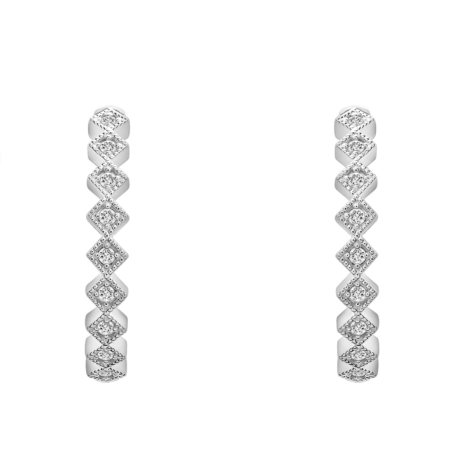 Essex Diamond Square Hoop Earrings Silver Front View