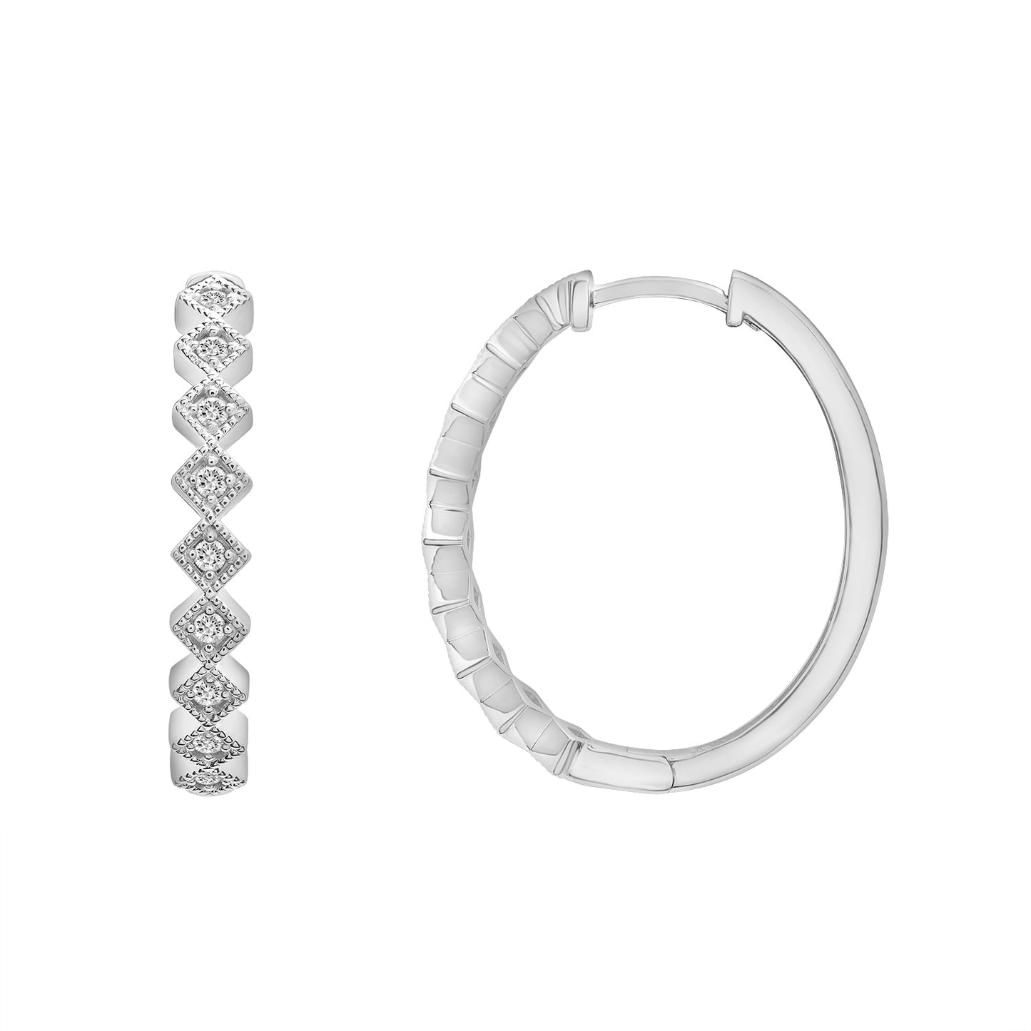 Essex Diamond Square Hoop Earrings Silver Side View