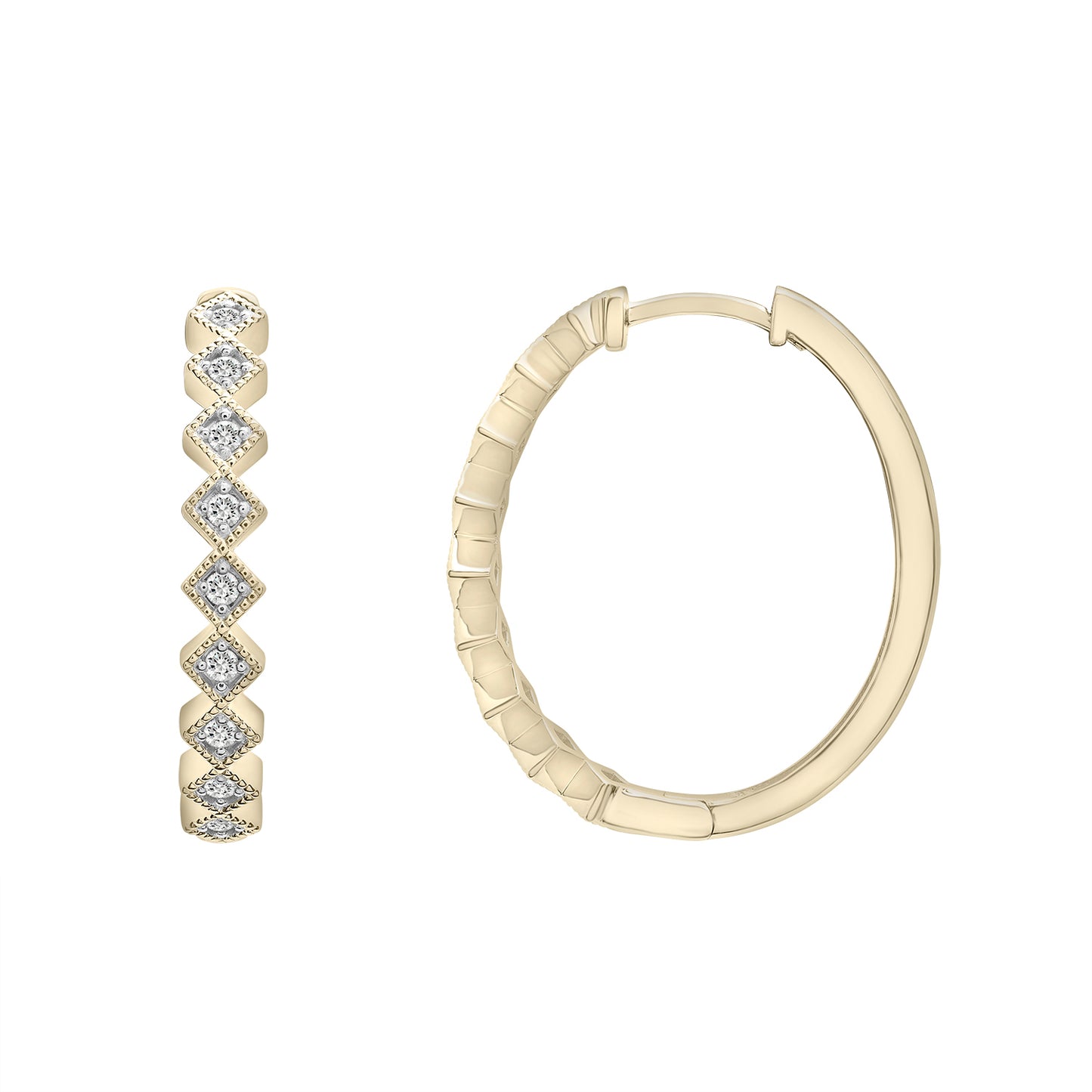 Essex Diamond Square Hoop Earrings Gold Side View