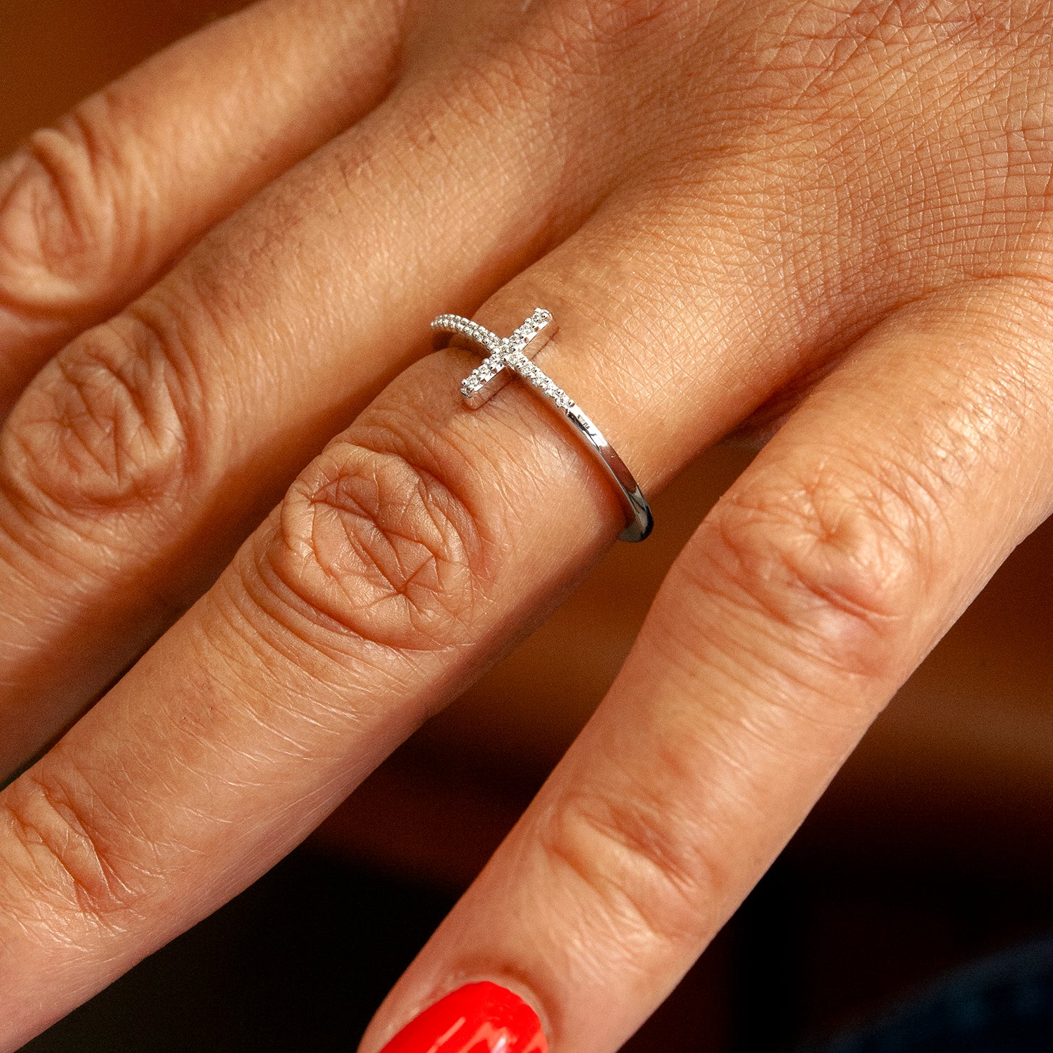 Diamond sideways sales cross ring