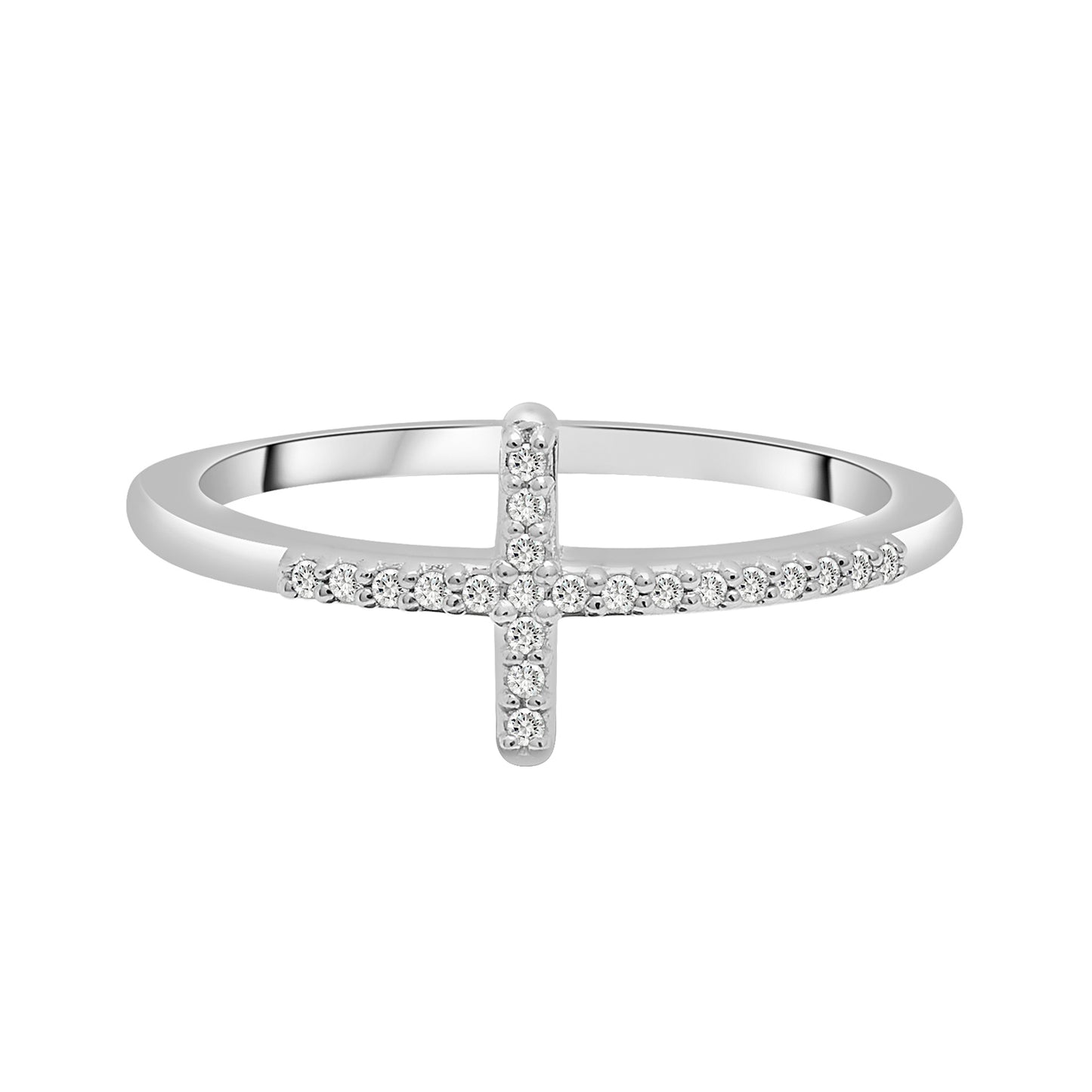 Chloe Sideways Cross Diamond Ring In Silver color