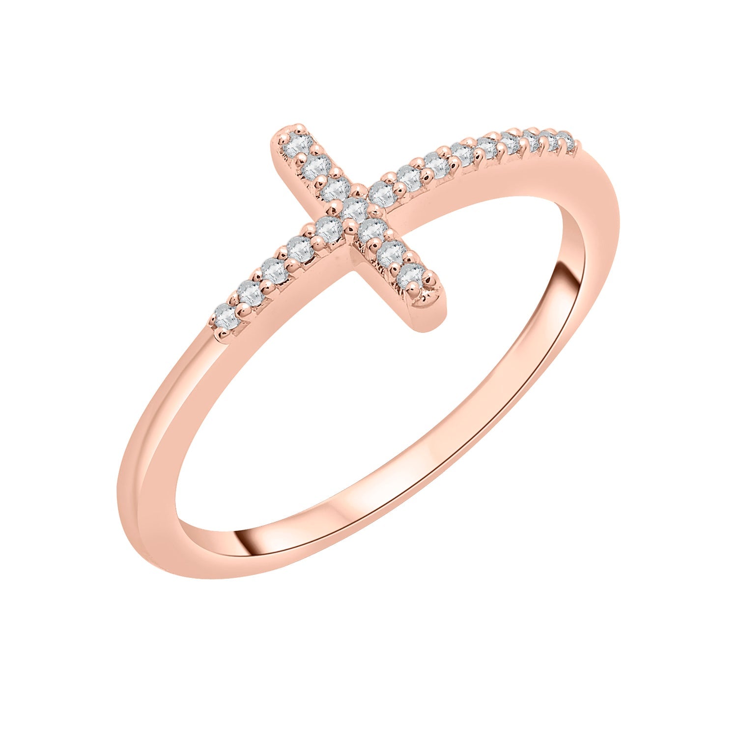 Chloe Sideways Cross Diamond Ring In Rose Gold color