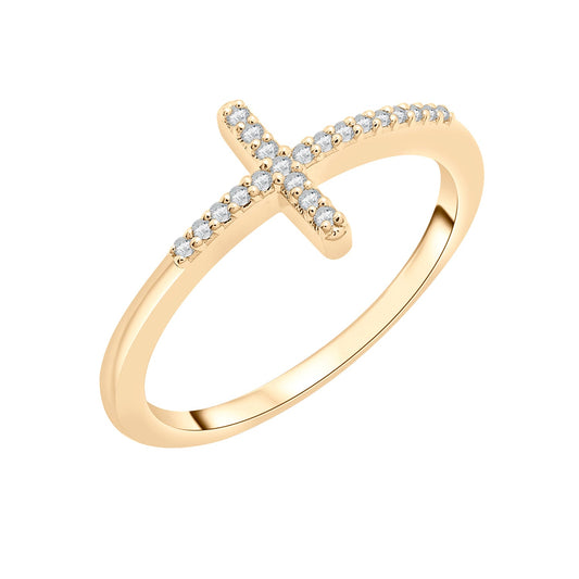 Image for Chloe Sideways Cross Diamond Ring In Gold color