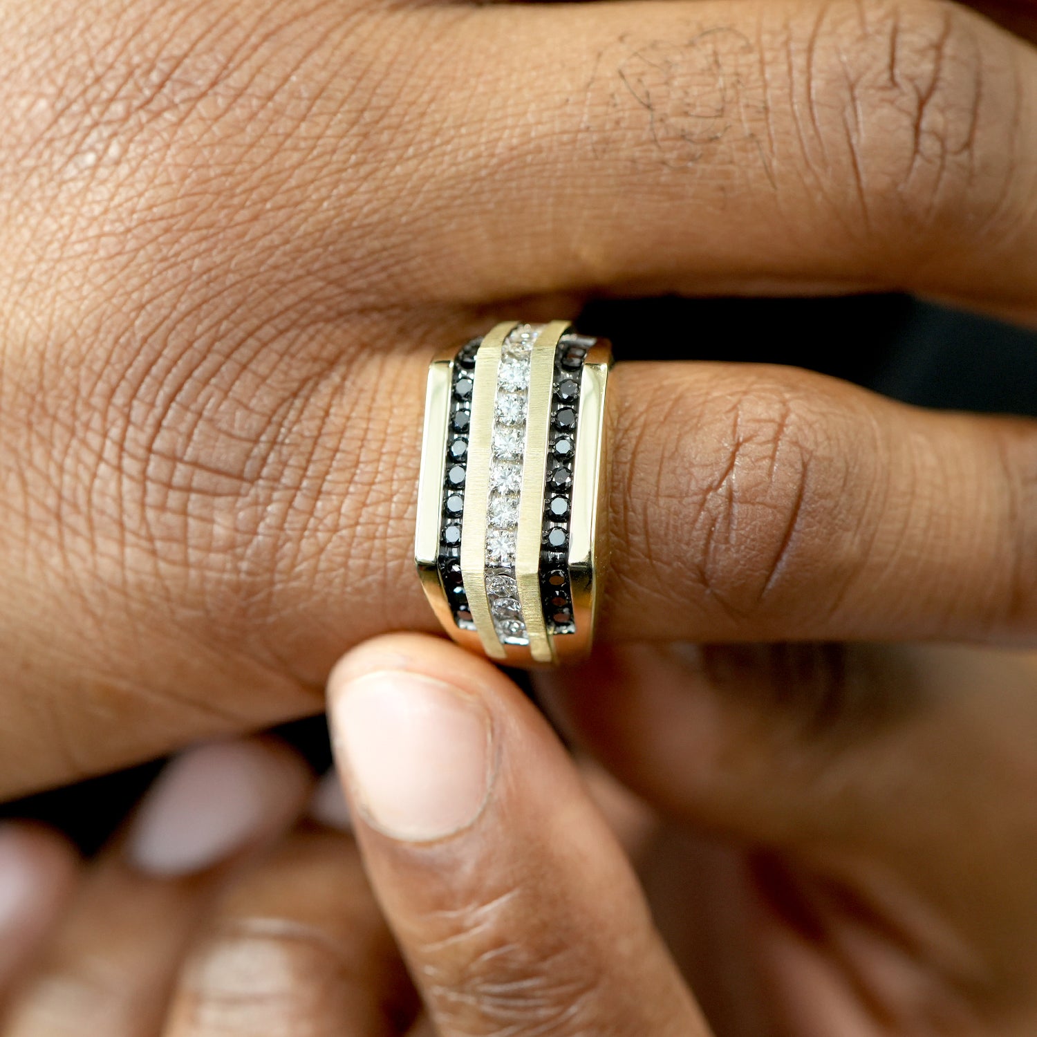 Black & White Diamonds Statement Ring in finger