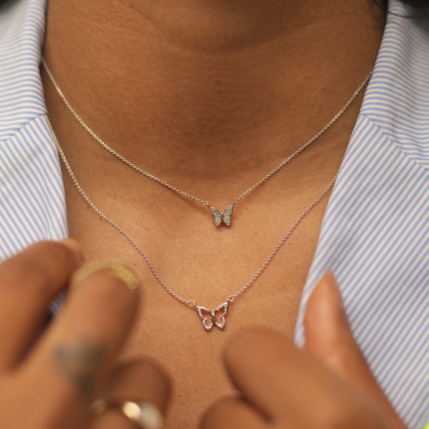 Silver Dainty Diamante Butterfly Necklace