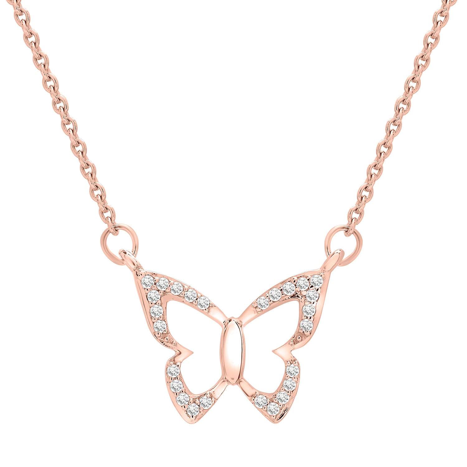 Farfalla Butterfly Diamond Necklace In Rose Gold