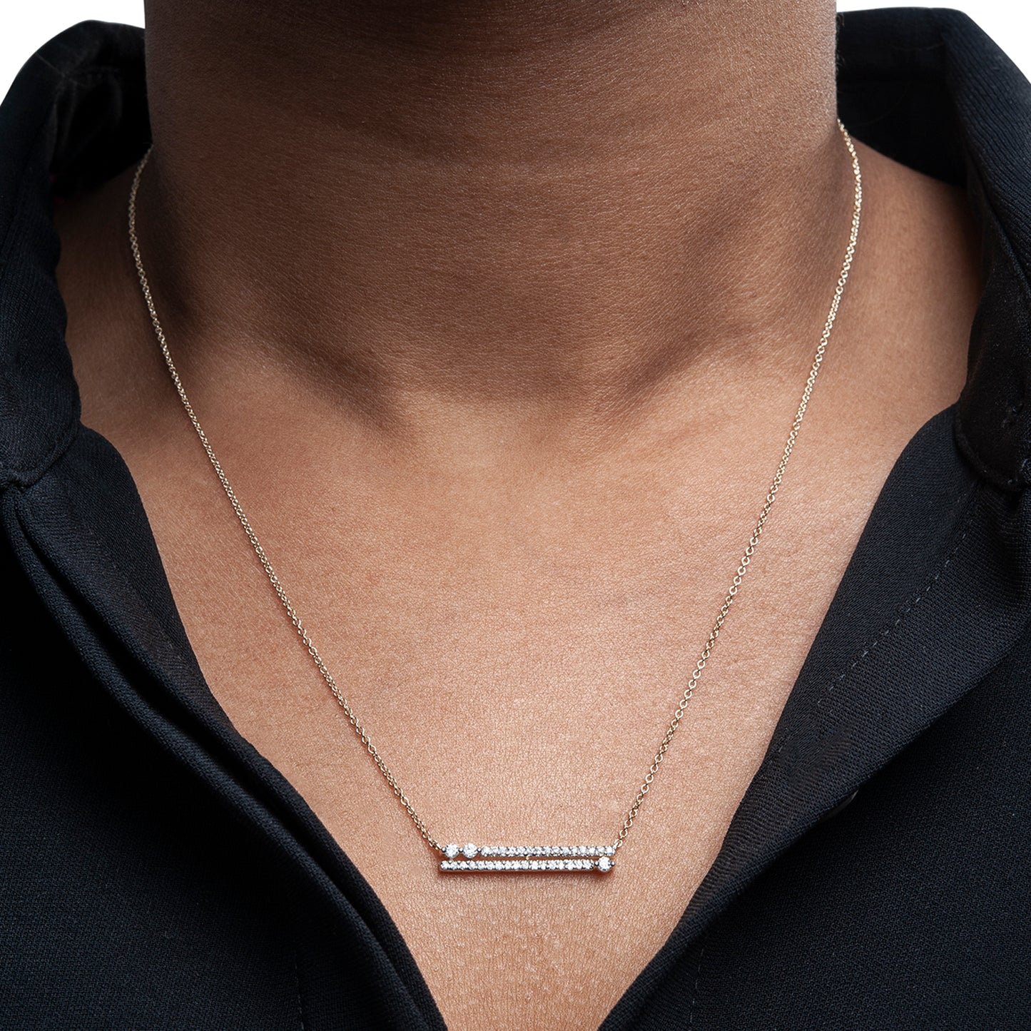 Ella Diamond Double Bar Necklace In Men's Neck