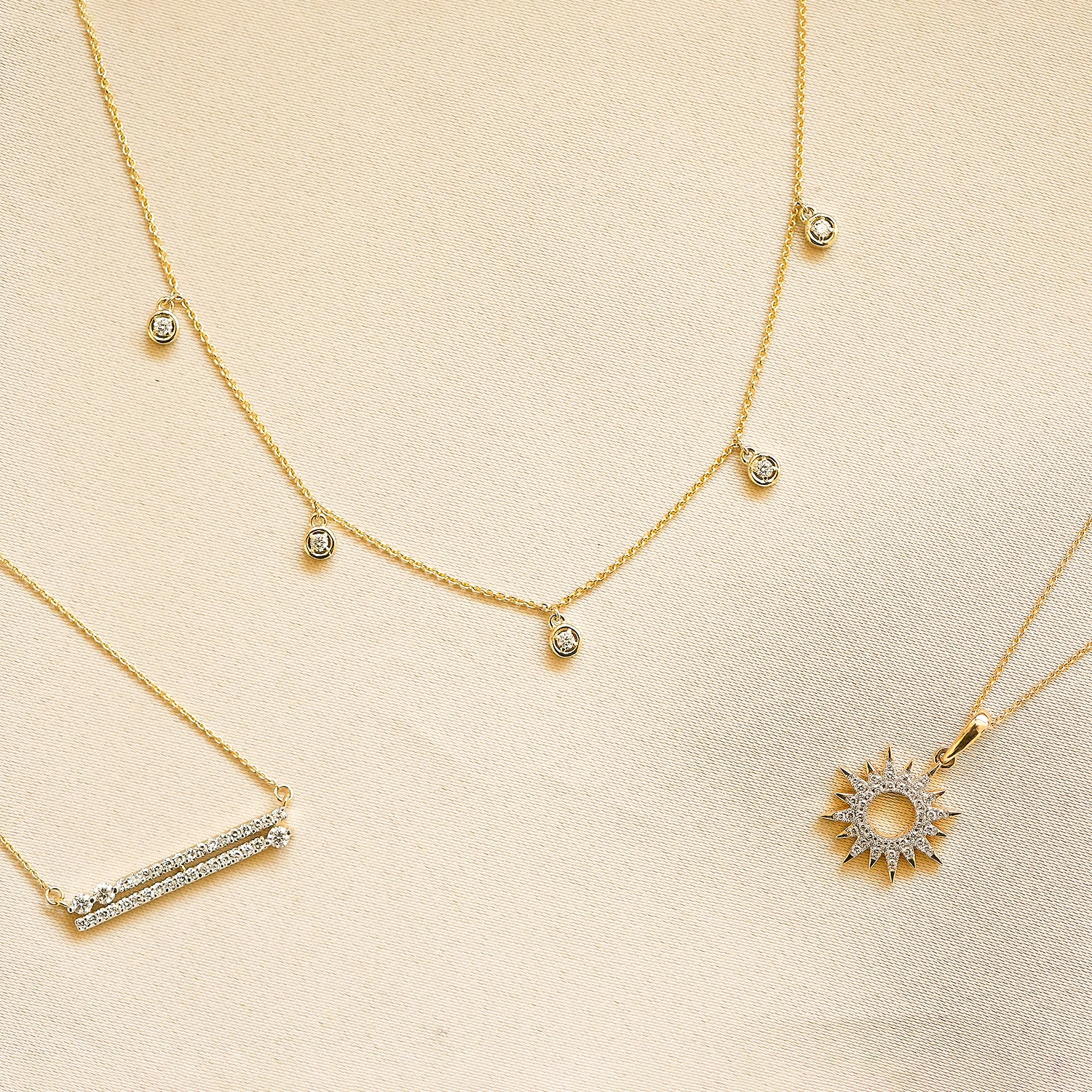 Luna Diamond Starburst Pendant In Gold With Different Shape With Chain
