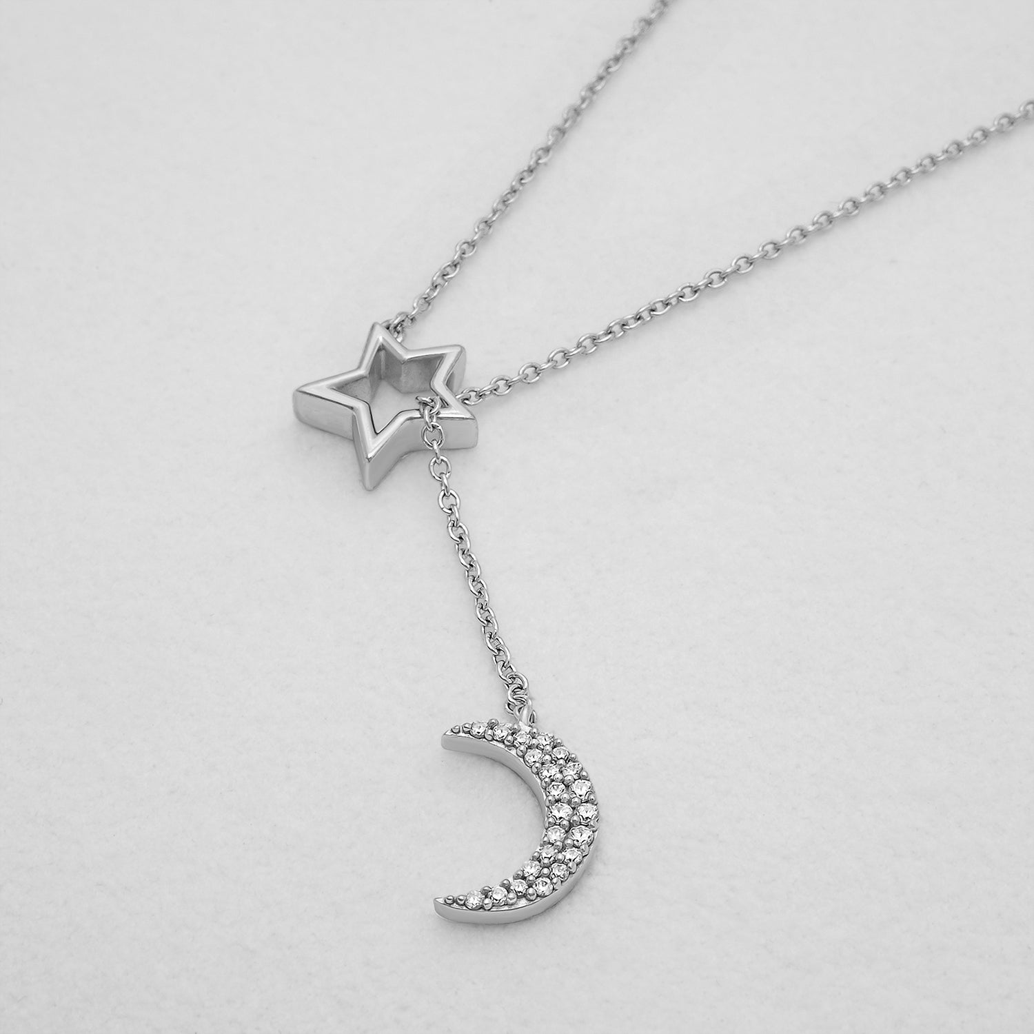Panya Diamond Star and Moon Drop Necklace for Neck