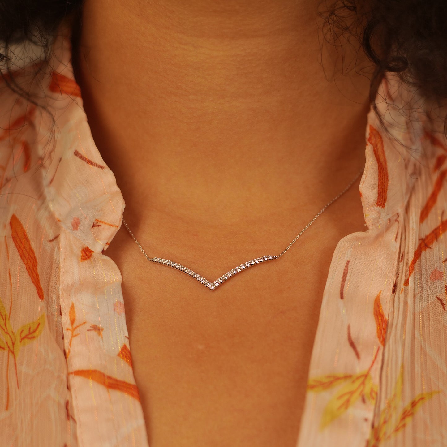 Nicole Chevron Diamond Necklace Silver V shape