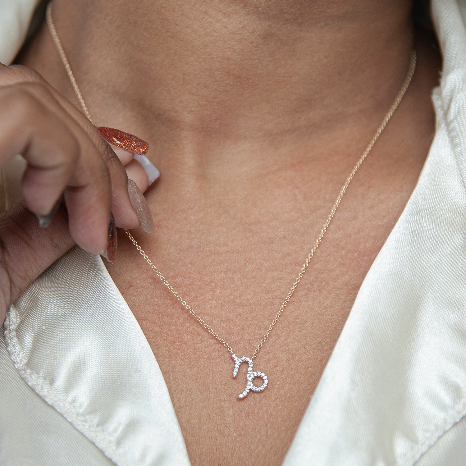 Capricorn Zodiac Diamond Necklace by Holding hand