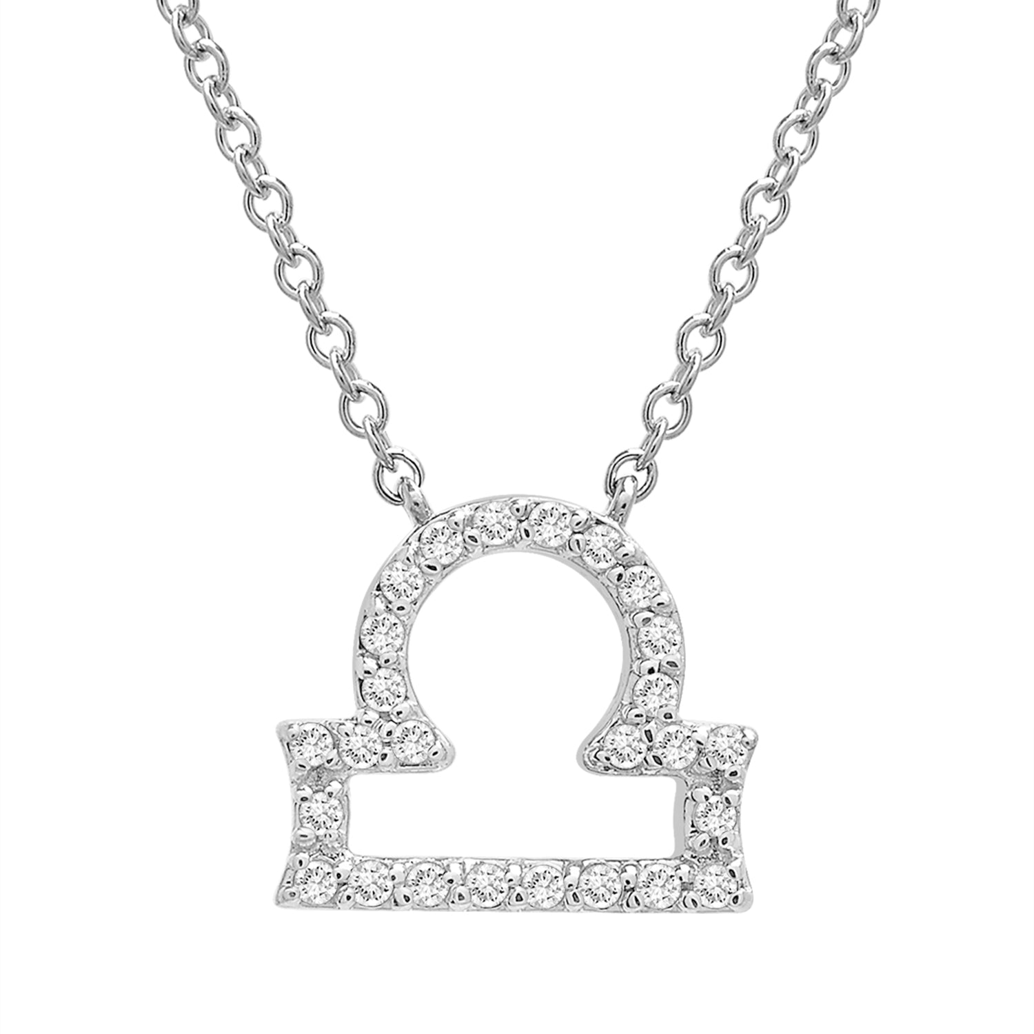 Libra Zodiac Diamond Necklace In Silver With Silver Chain