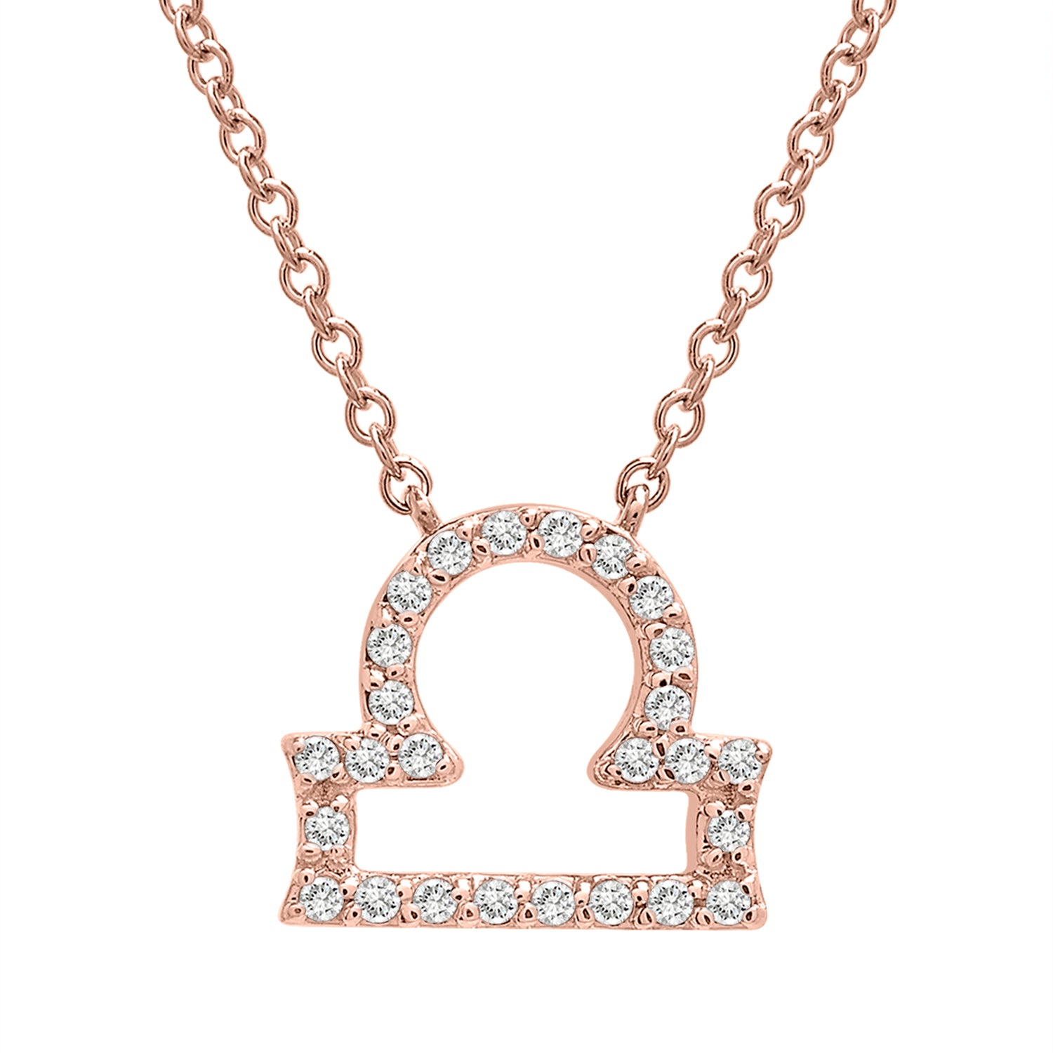 Libra Zodiac Diamond Necklace In Rose Gold With Rose Gold Chain