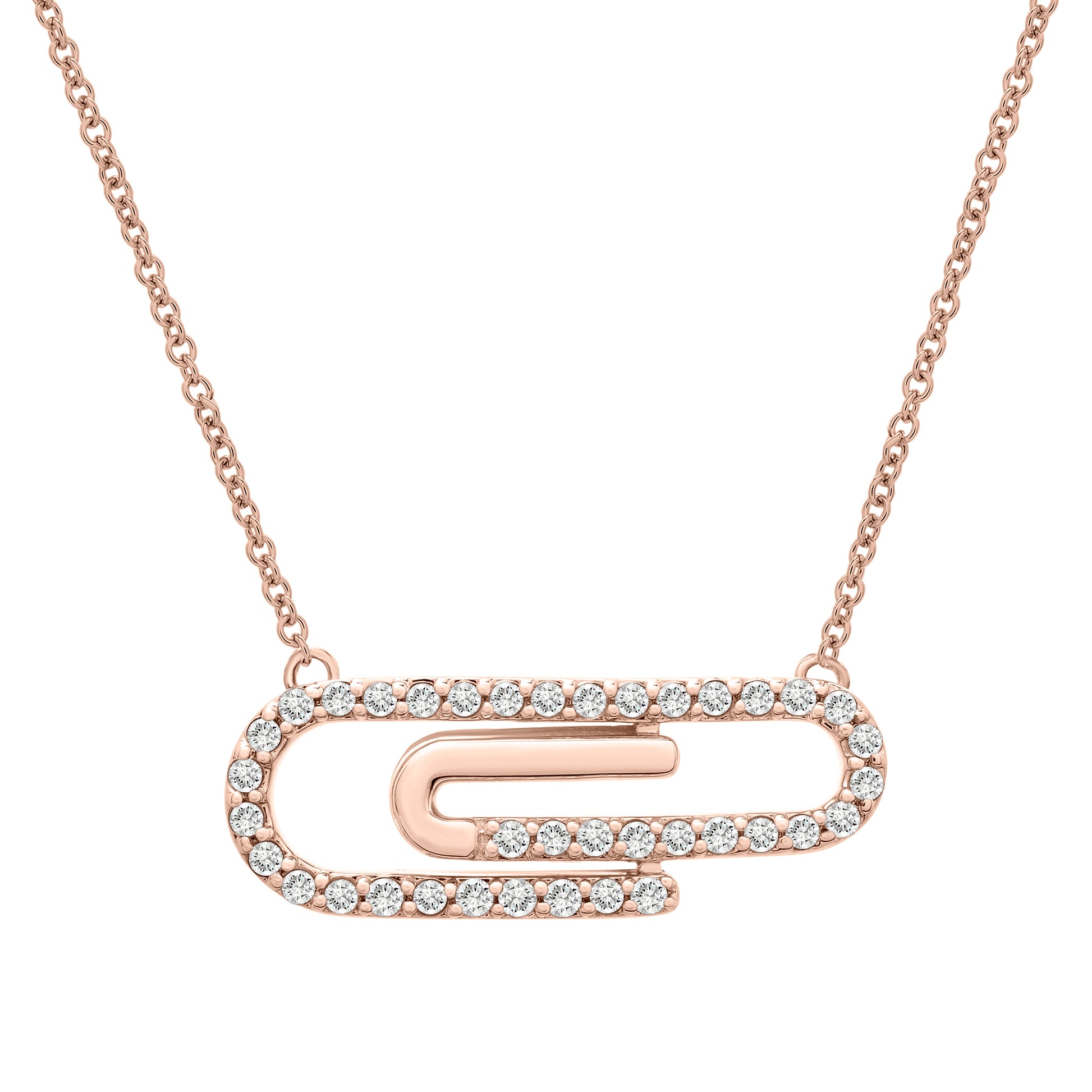 Pepita Diamond Paperclip Necklace in Rose Gold