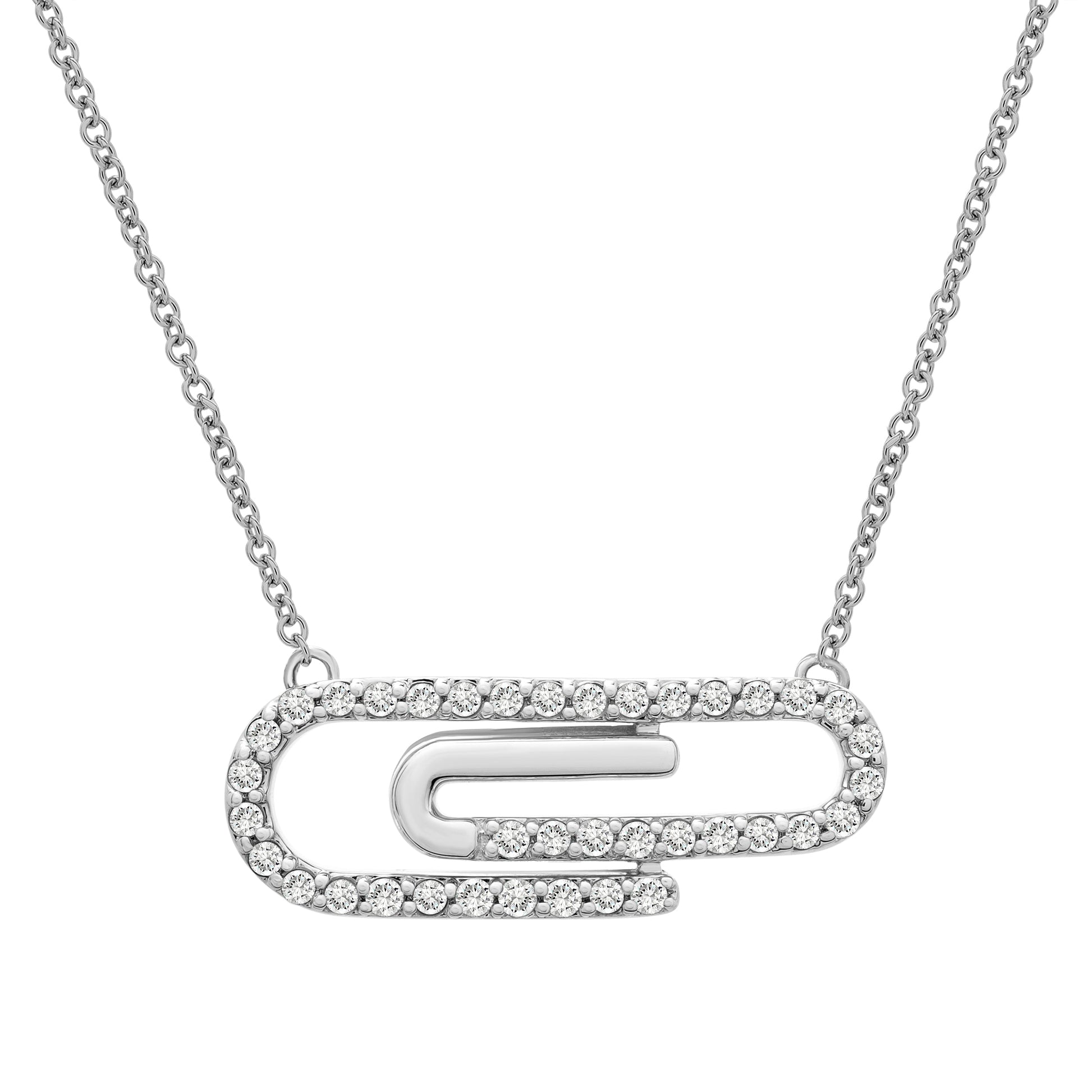 Pepita Diamond Paperclip Necklace in White Gold