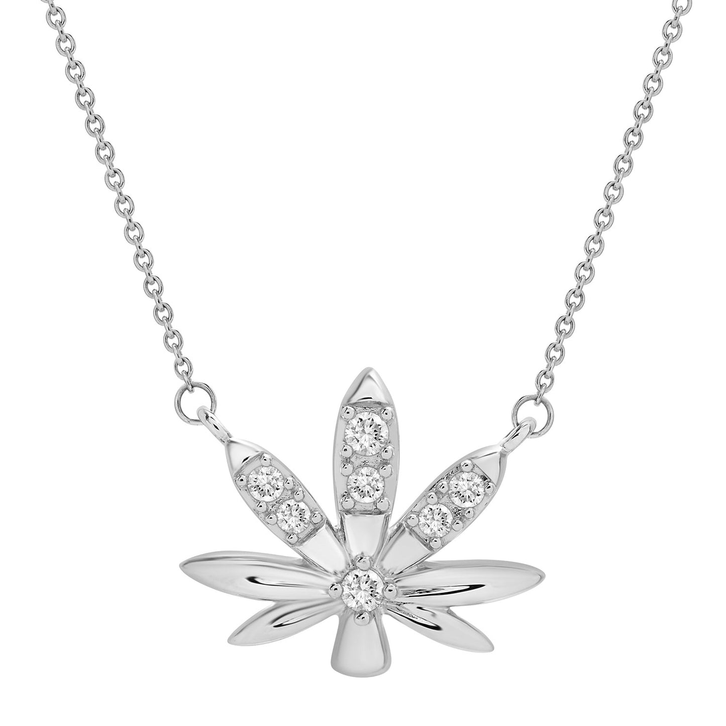 Mary Jane Diamond Leaf Necklace In Silver With Silver Chain