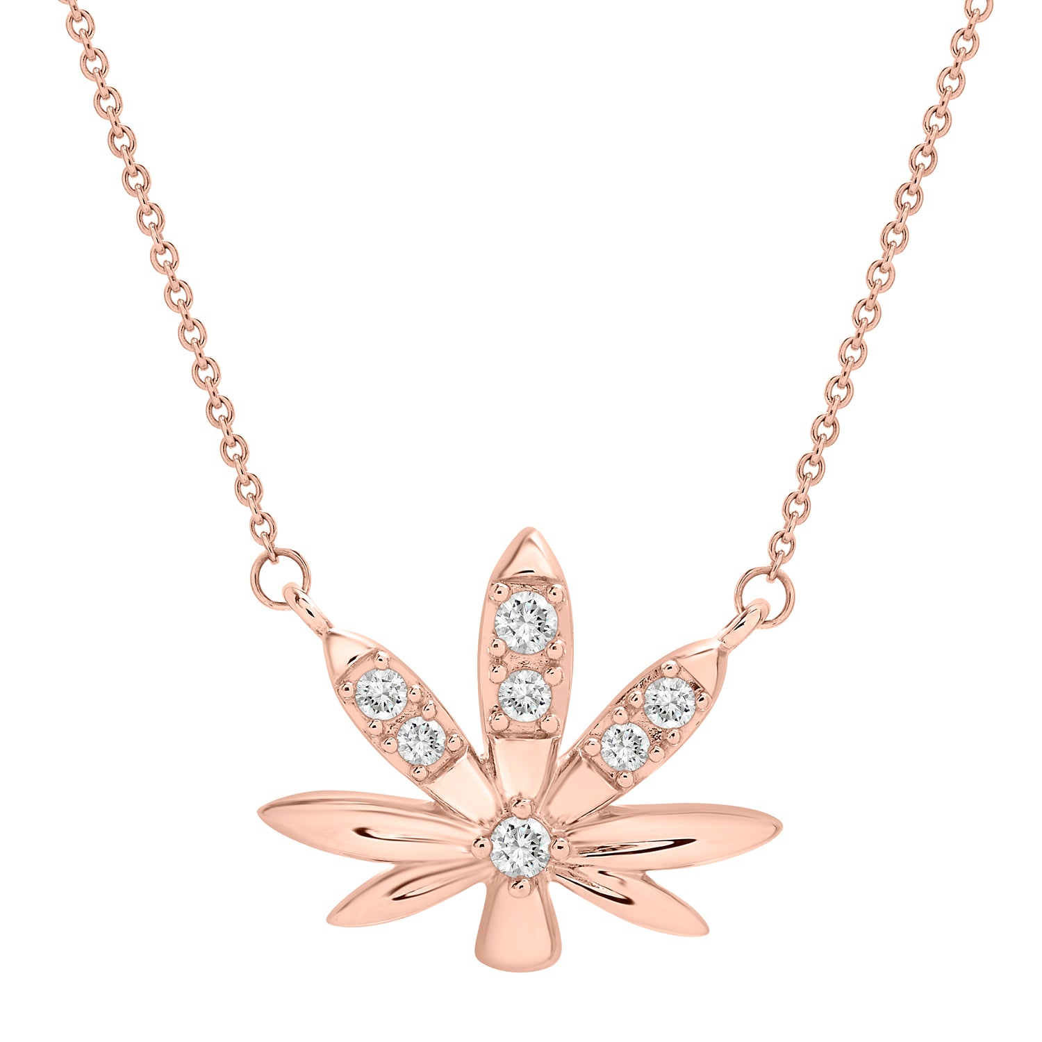 Mary Jane Diamond Leaf Necklace In Rose Gold With Rose Gold Chain