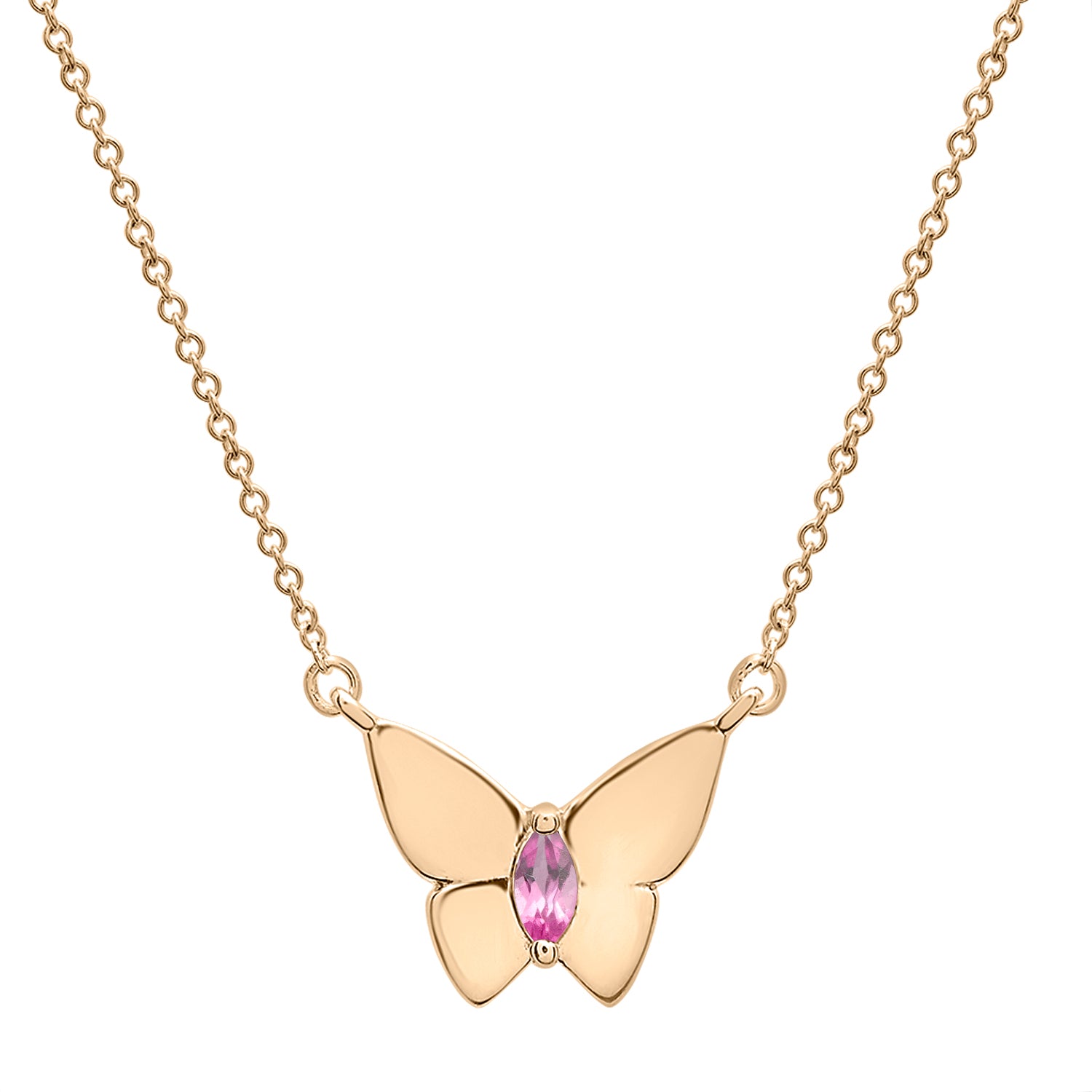 Butterfly Birthstone Necklace in Pink Stone