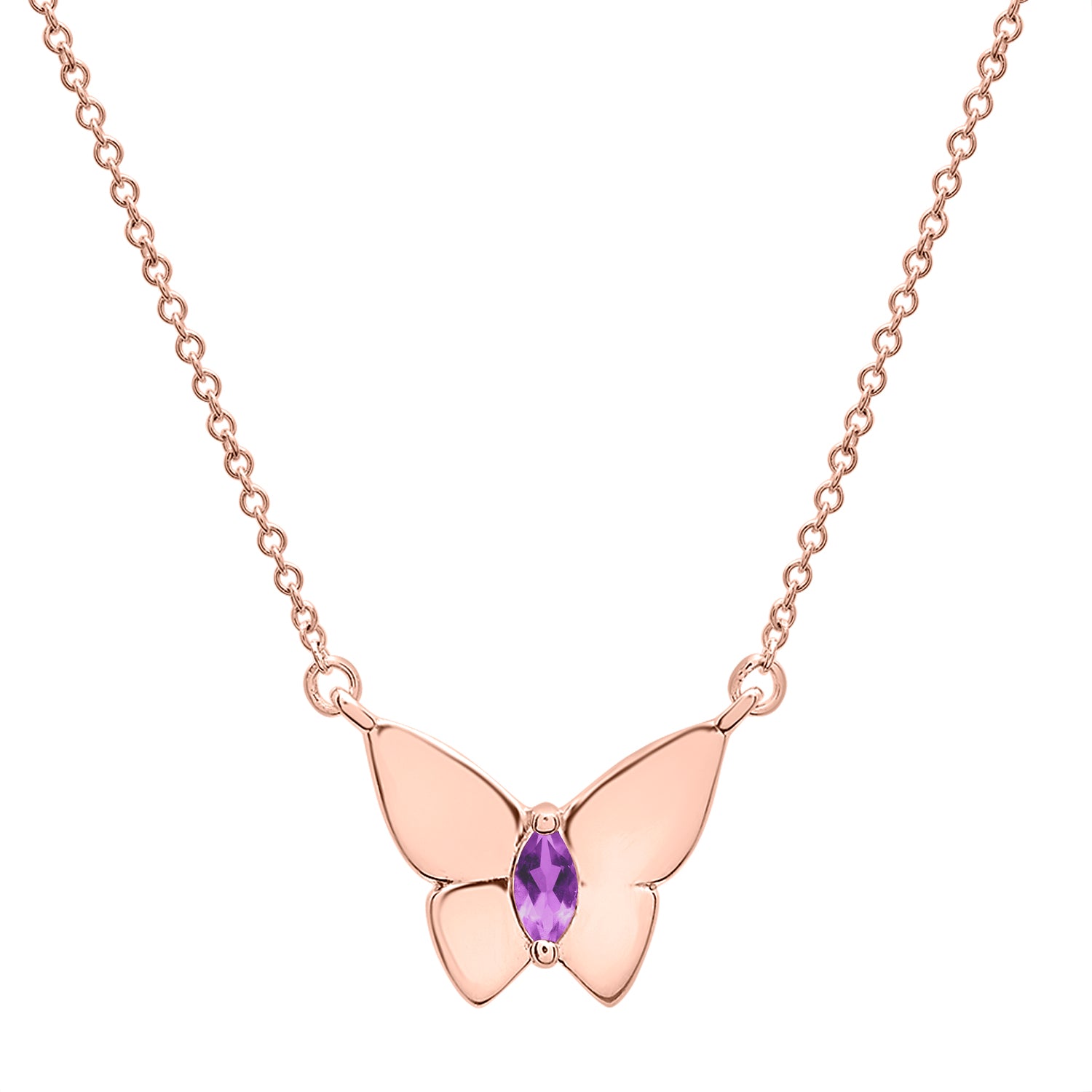 Butterfly Birthstone Necklace in Dark Pink Stone