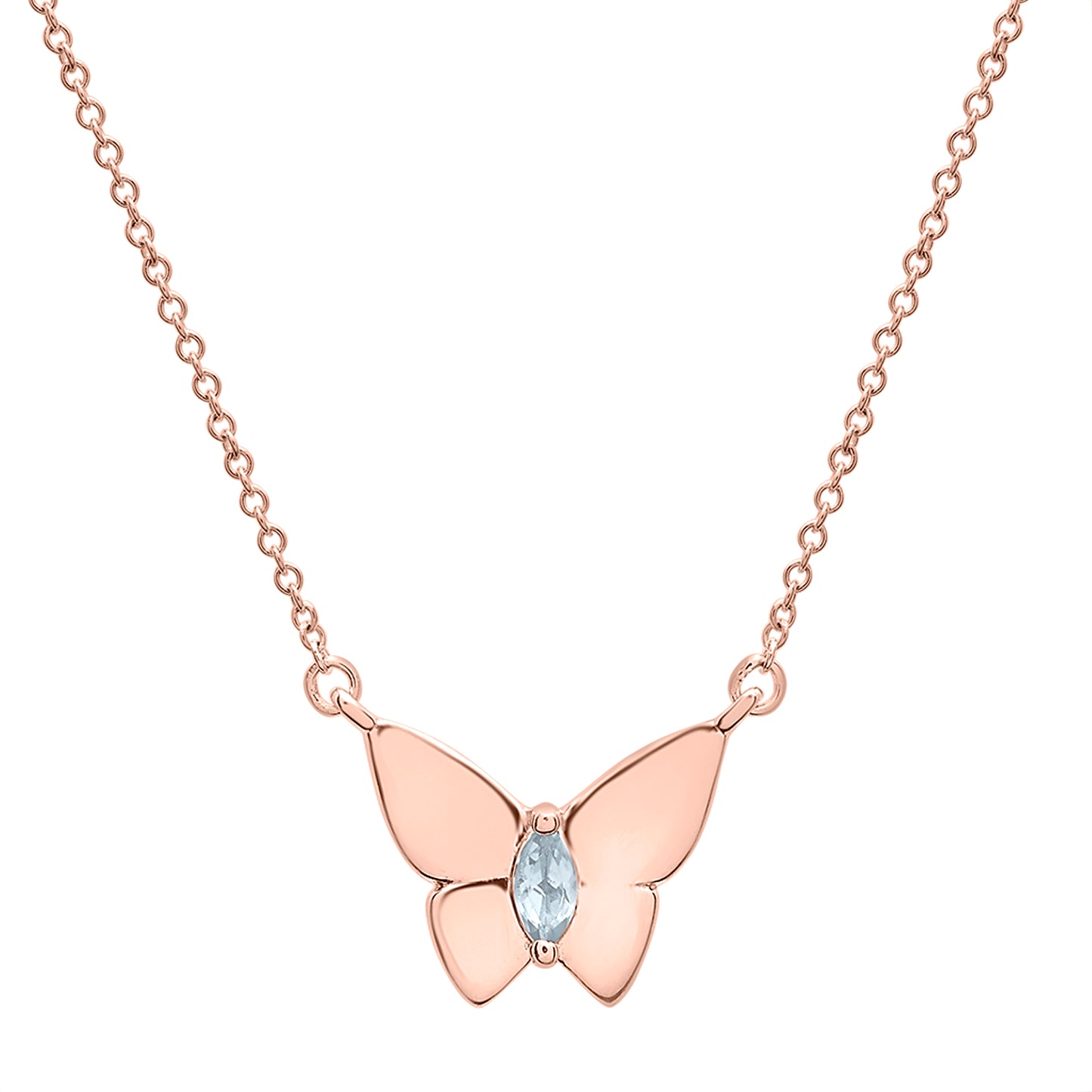 Butterfly Birthstone Necklace in Silver with Gold chain