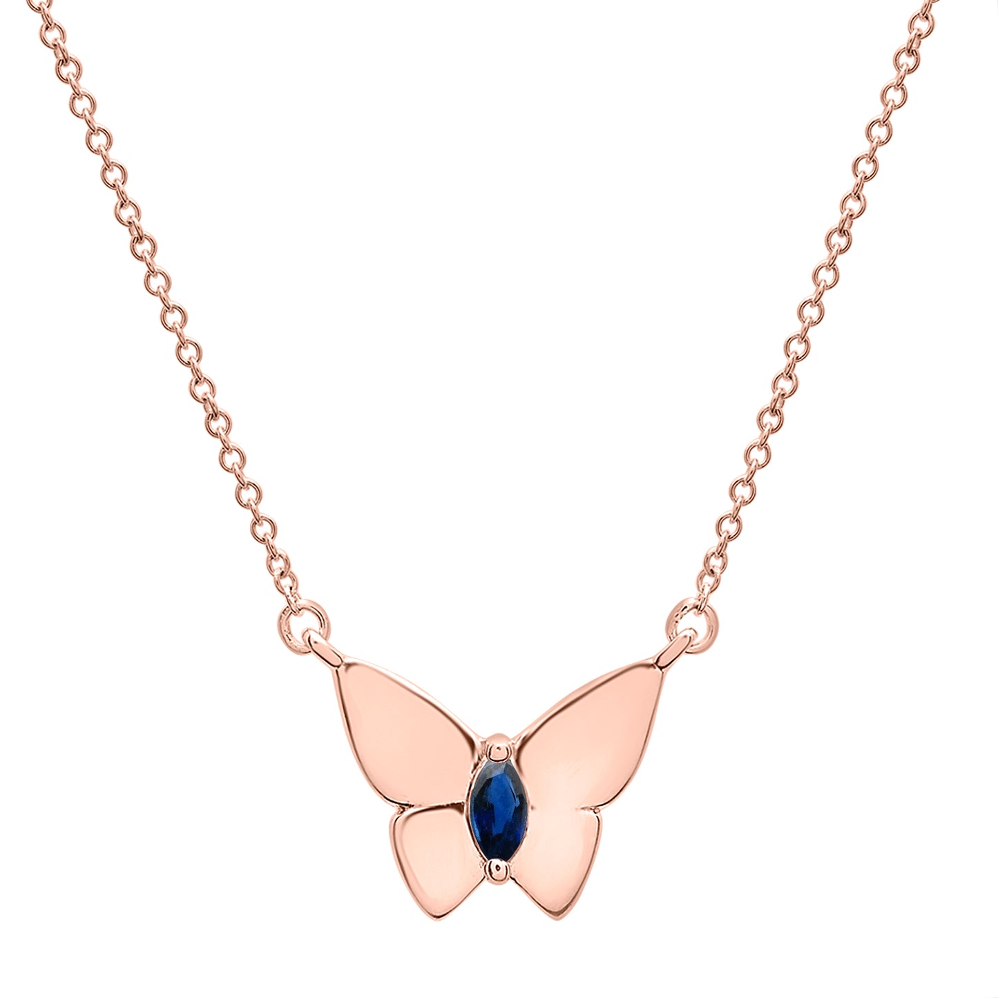 Butterfly Birthstone Necklace in Blue with Gold chain