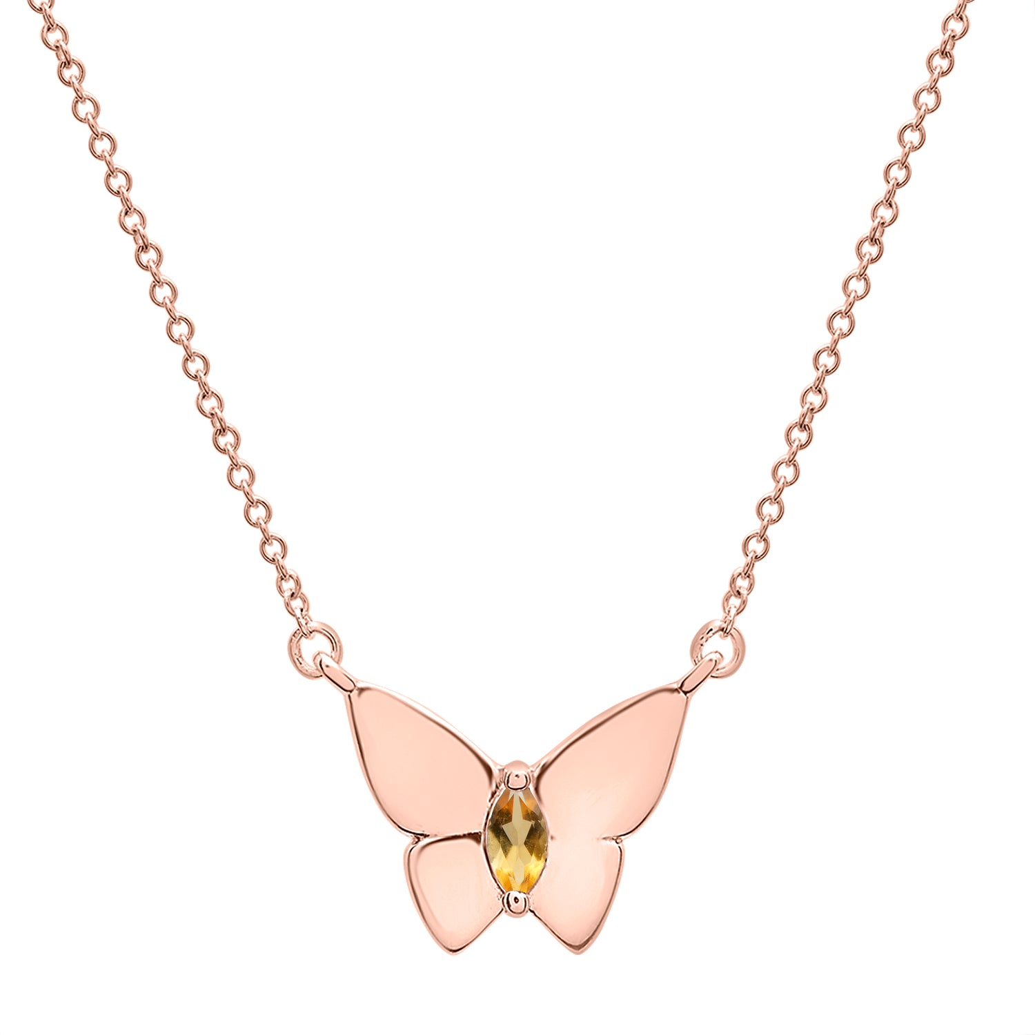 Butterfly Birthstone Necklace in Yellow with Gold chain