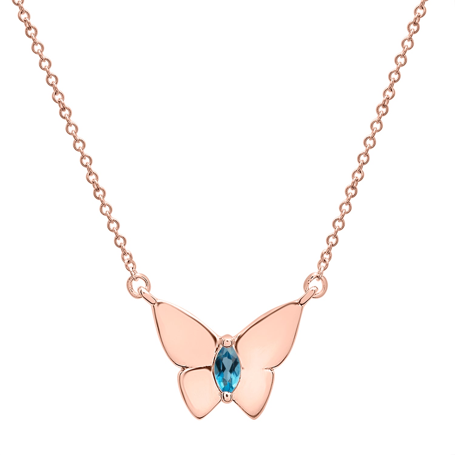 Butterfly Birthstone Necklace in Sky Blue with Gold chain