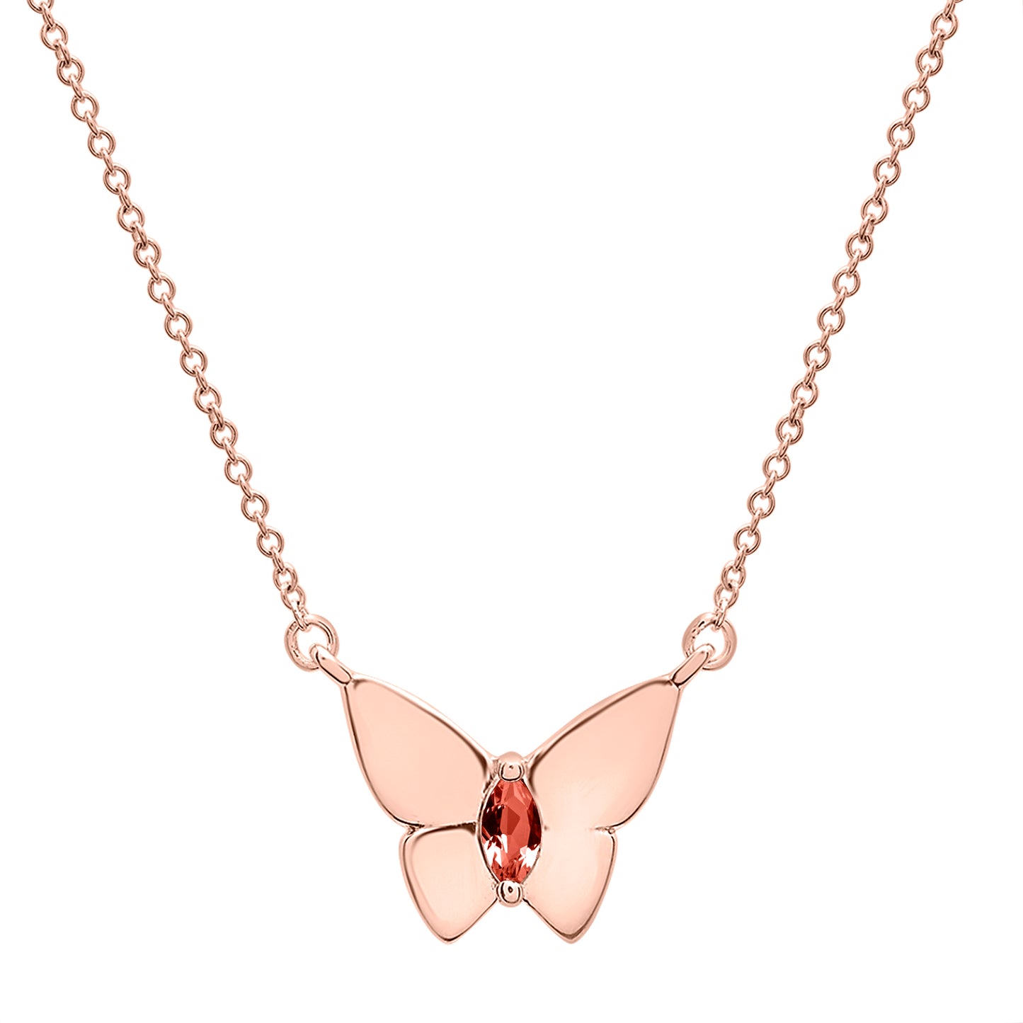 Butterfly Birthstone Necklace in Red with Gold chain