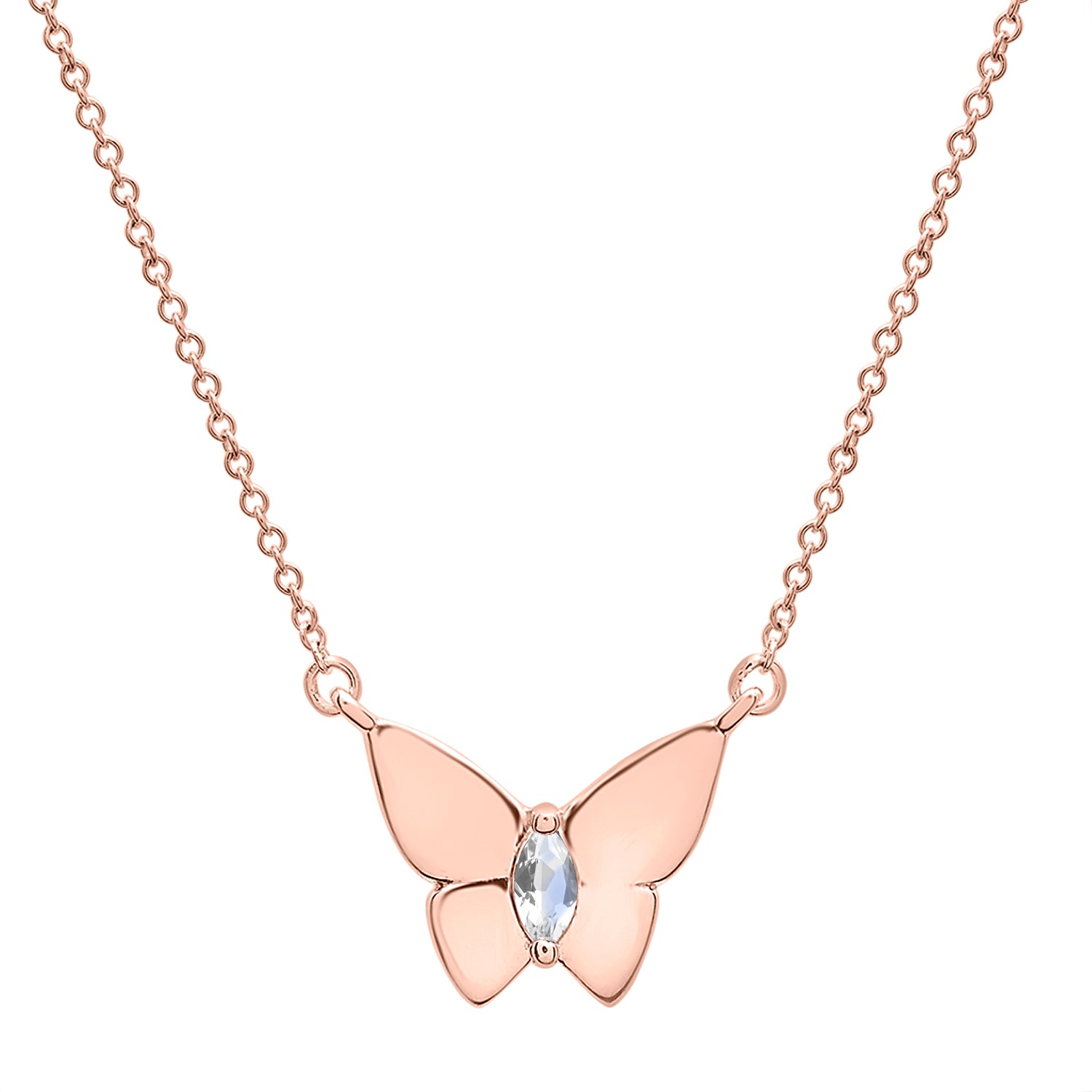 Silver Stone Butterfly Birthstone Necklace with Gold chain