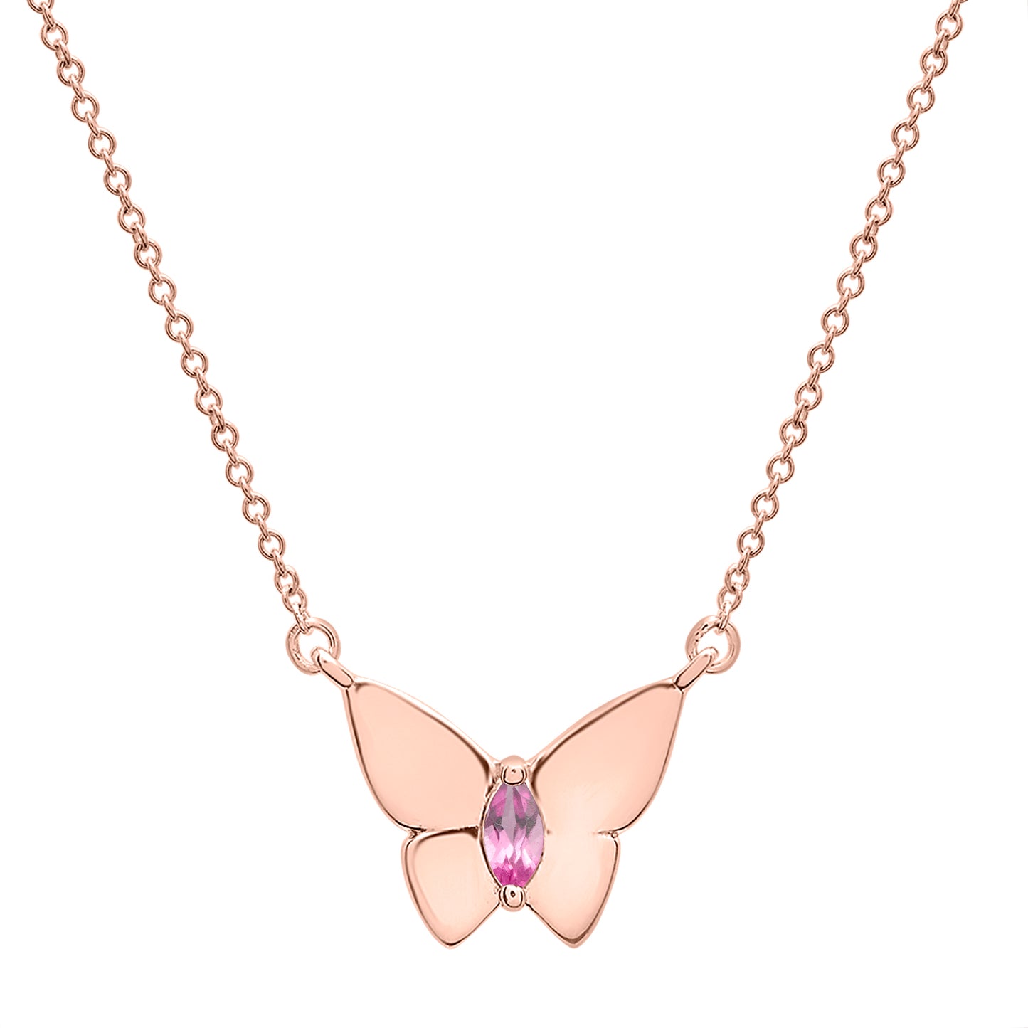 Pink Stone Butterfly Birthstone Necklace with Gold chain