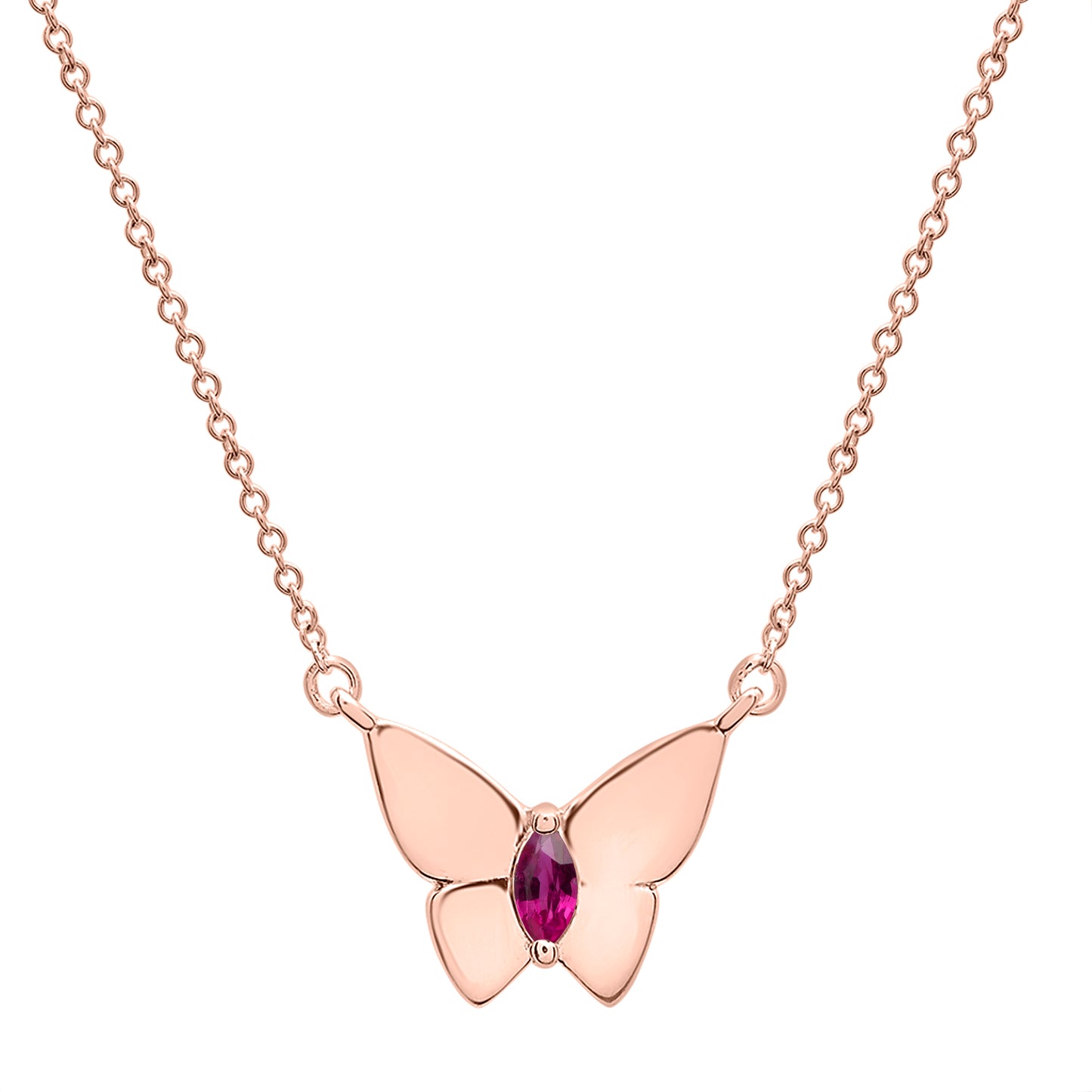 Red Stone Butterfly Birthstone Necklace with Gold chain