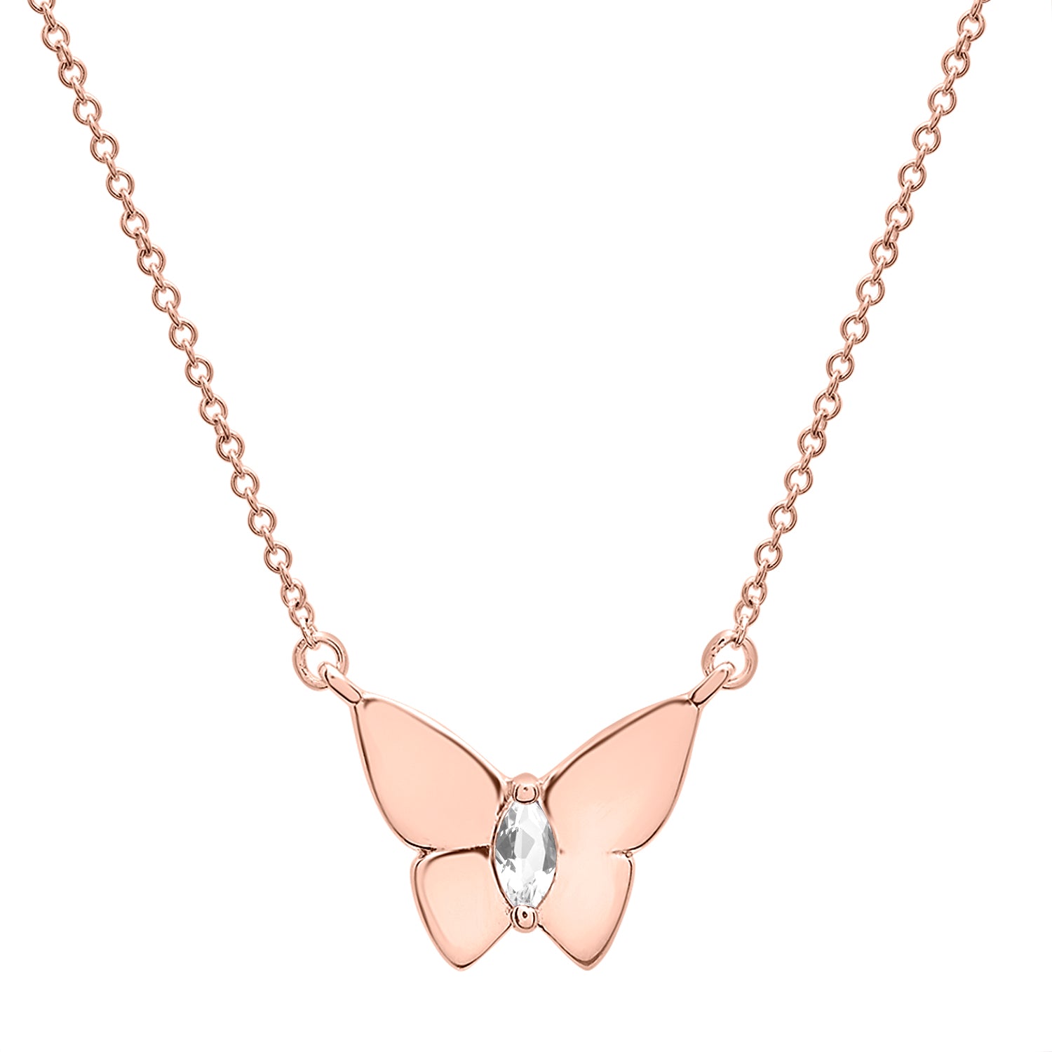 Gray Stone Butterfly Birthstone Necklace with Gold chain