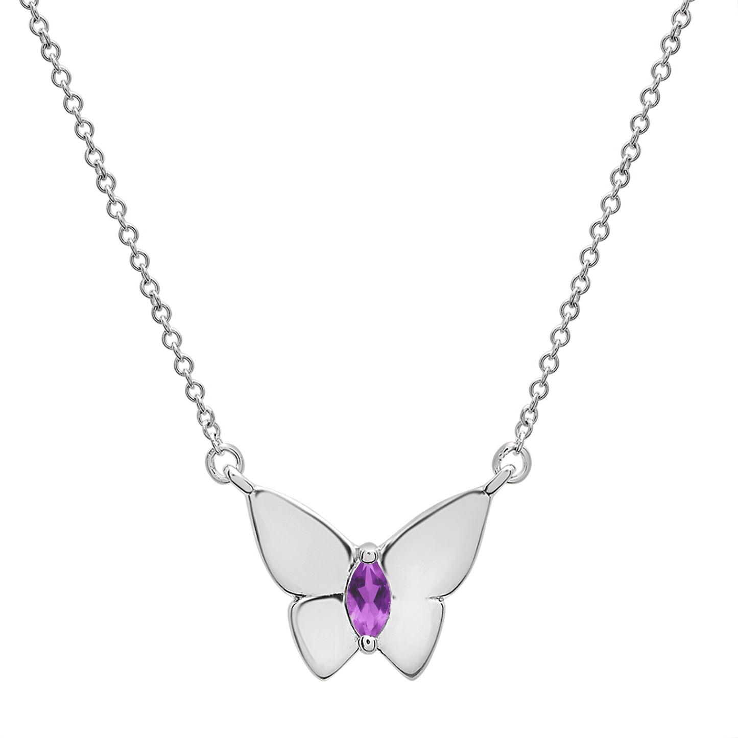 Purlple Stone Butterfly Birthstone Necklace with Silver chain